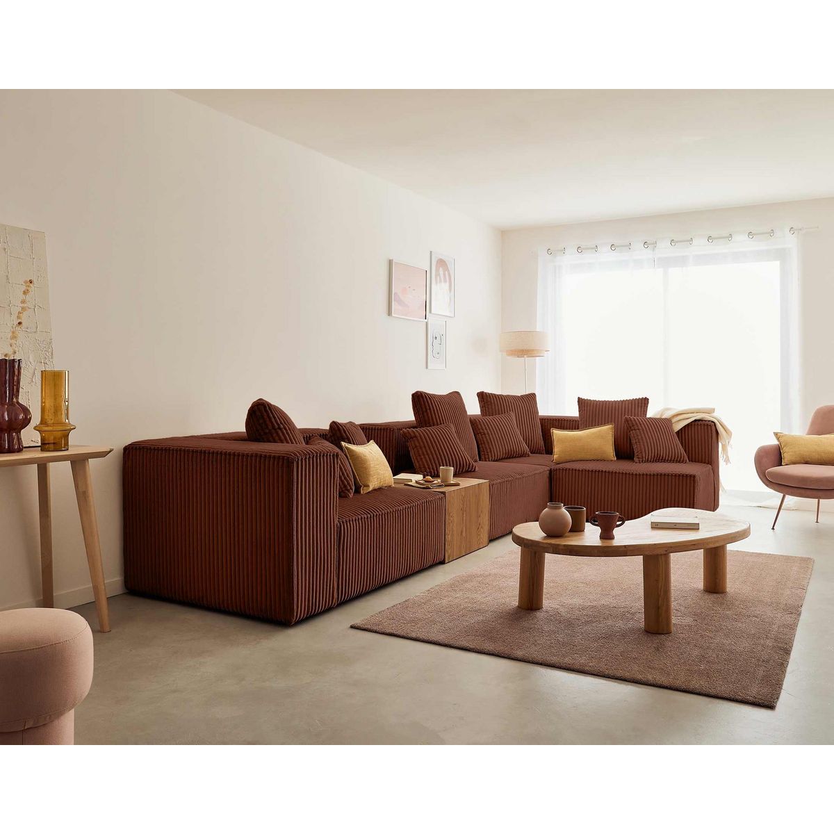 LISA DESIGN Colombine - canapé modulable d'angle droit - 5 places - en velours côtelé grosses côtes