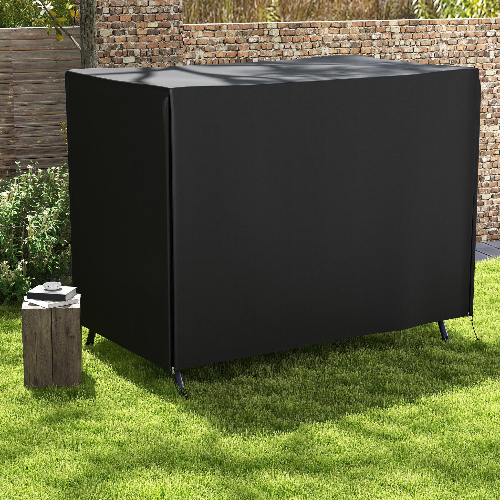 Voir la diapositive 2 : OUTSUNNY Housse de protection balancelle de jardin 3 places bâche étanche dim. 2,05l x 1,24l x 1,64h m polyester pvc haute densité noir