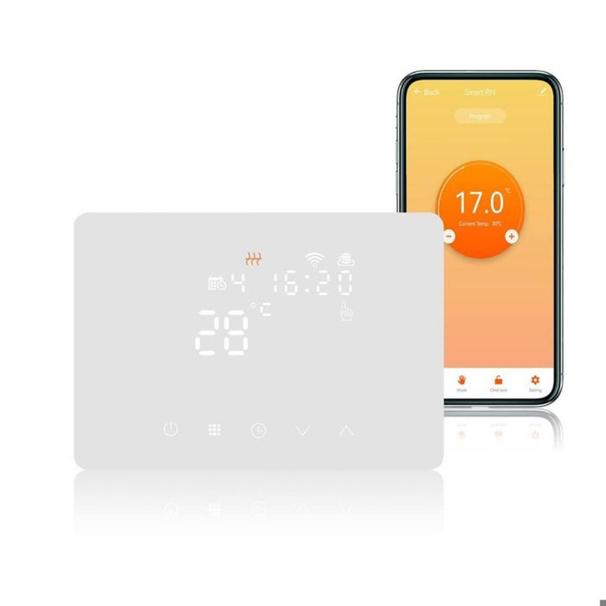 Thermostat WiFi chaudière avec contact sec NO/COM 5A, 2,4 GHz, pilotage Smart Life/Tuya et commande vocale Alexa/Google, programmation hebdomadaire