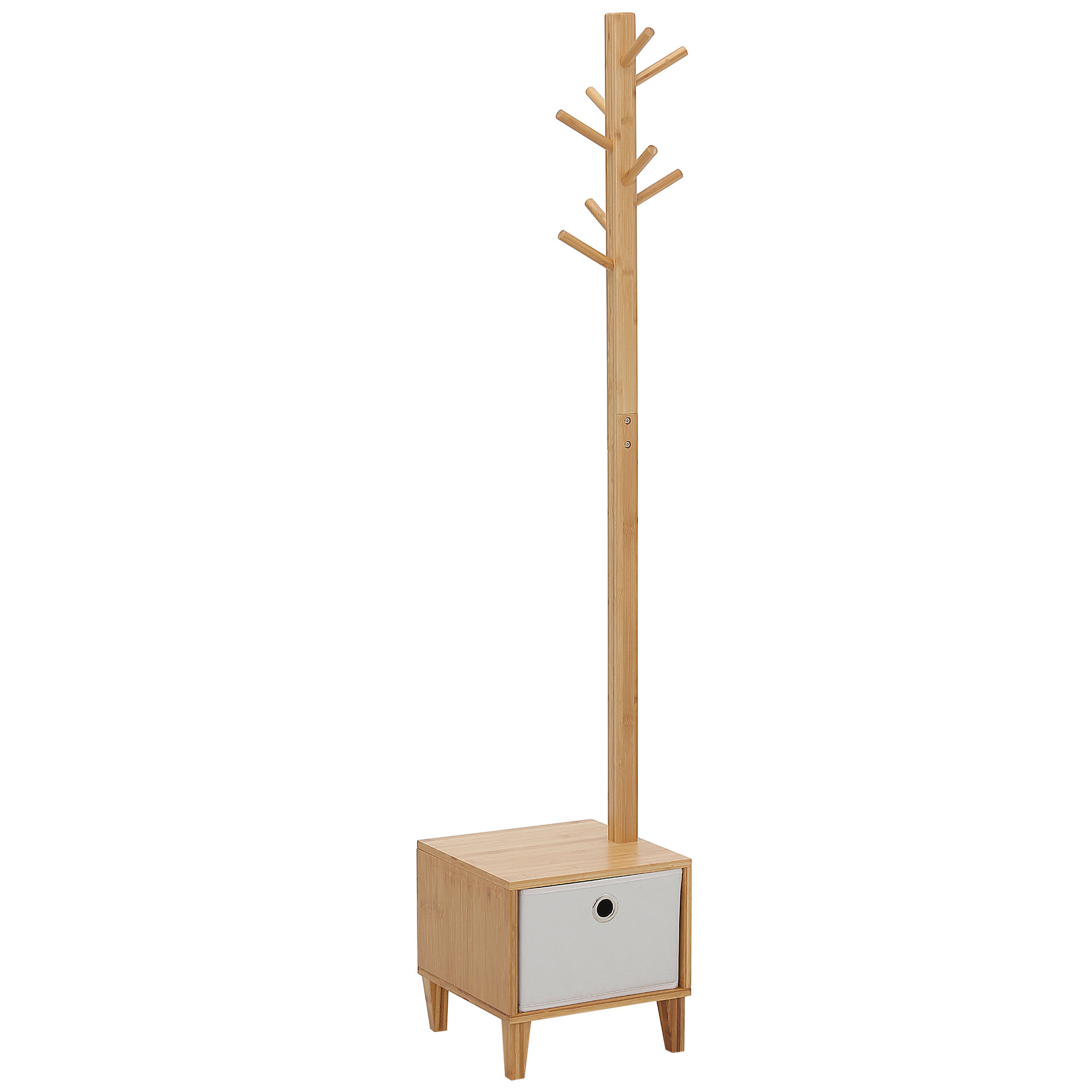 Voir la diapositive 1 : HOMCOM HOMCOM Meuble rangement avec tiroir porte-manteau banc 3 en 1 style scandinave polyester gris clair bois massif bambou