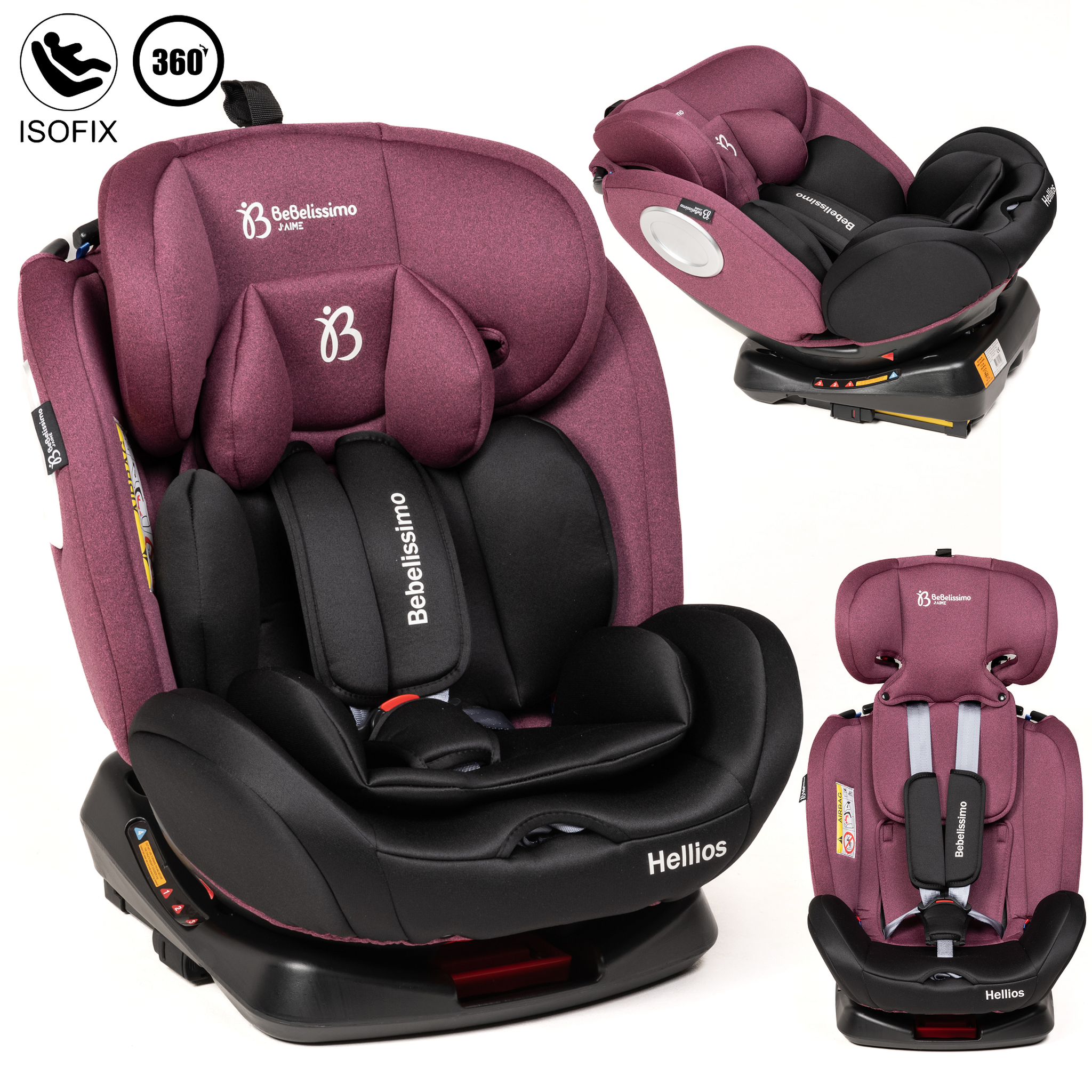 BEBELISSIMO Siège auto Isofix - pivotant 360 °- groupe 0+/1/2/3 - (0-36kg) - Hellios - bordeaux /noir