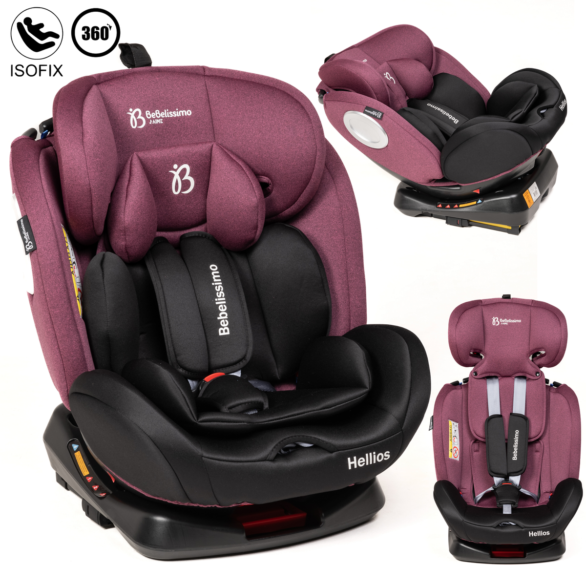 BEBELISSIMO BEBELISSIMO - Siège auto Isofix - pivotant 360 °- groupe 0+/1/2/3 - (0-36kg) - Hellios - bordeaux /noir