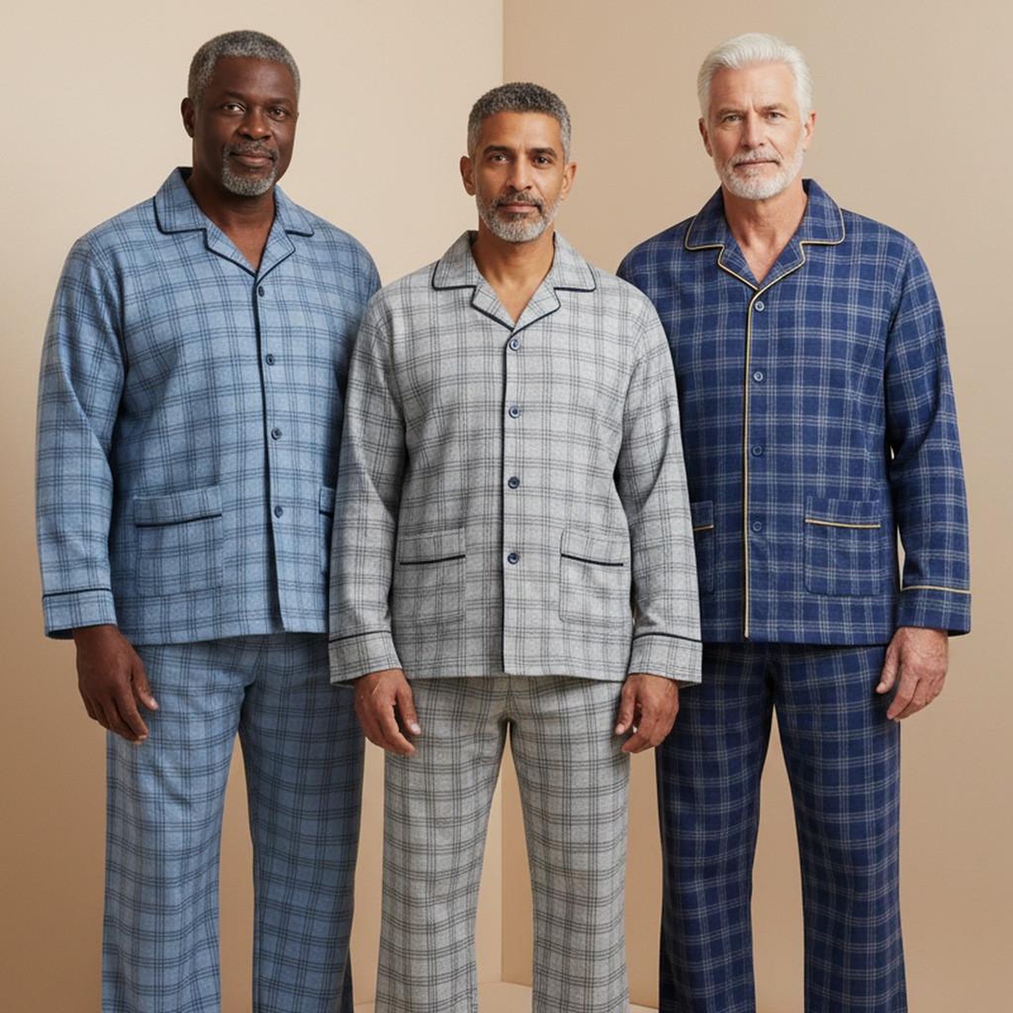 Voir la diapositive 2 : OZABI OZABI Pyjama Homme Boutonné Pack de 3, Coton Doublé Polaire, Manches Longues