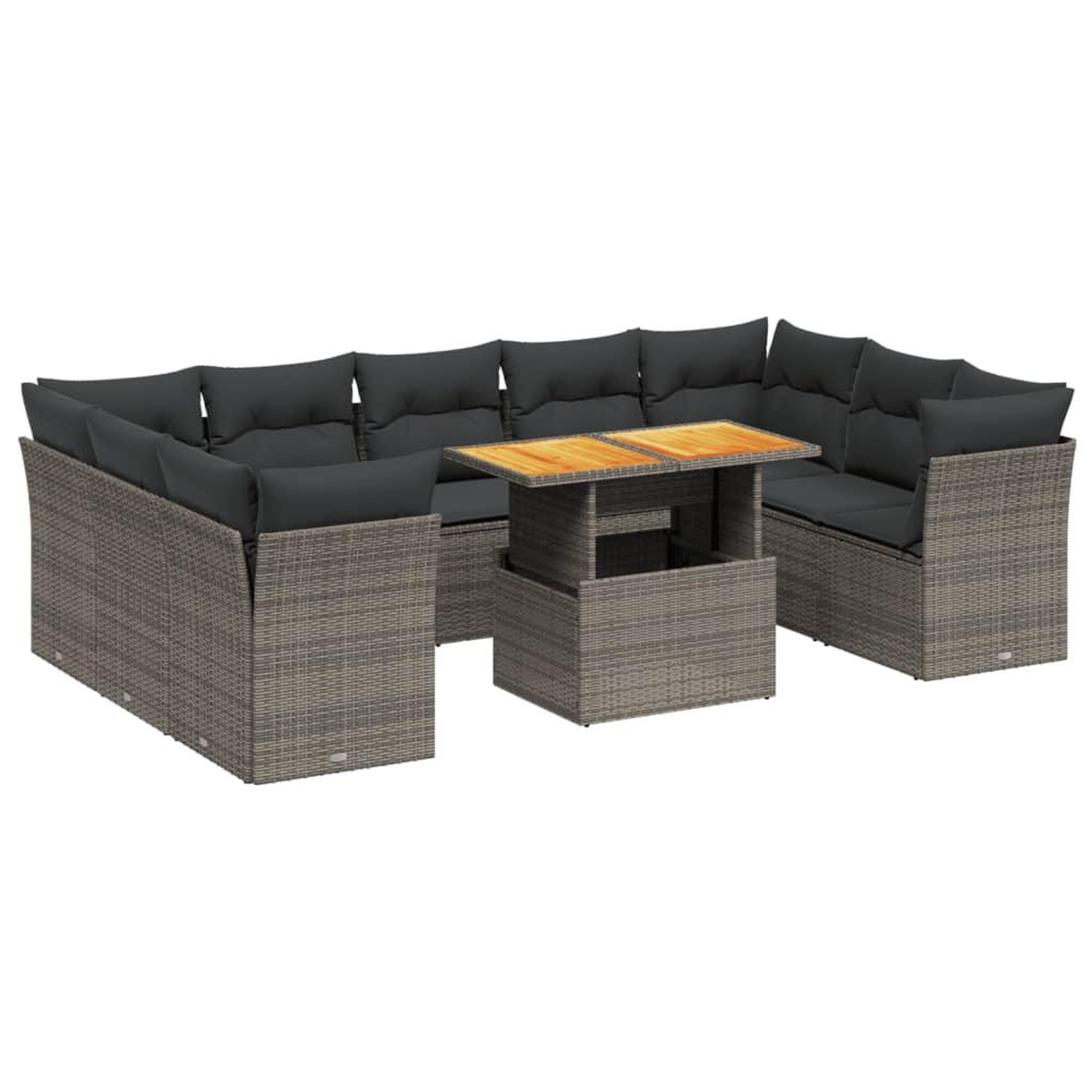 Voir la diapositive 2 : VIDAXL Salon de jardin avec coussins 10 pcs gris resine tressee