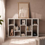Voir la diapositive 3 : SWEEEK Etagère bibliothèque asymétrique 5 niveaux 10 compartiments. casiers. effet bois blanc. L 111.2 x P 39 x H 190cm