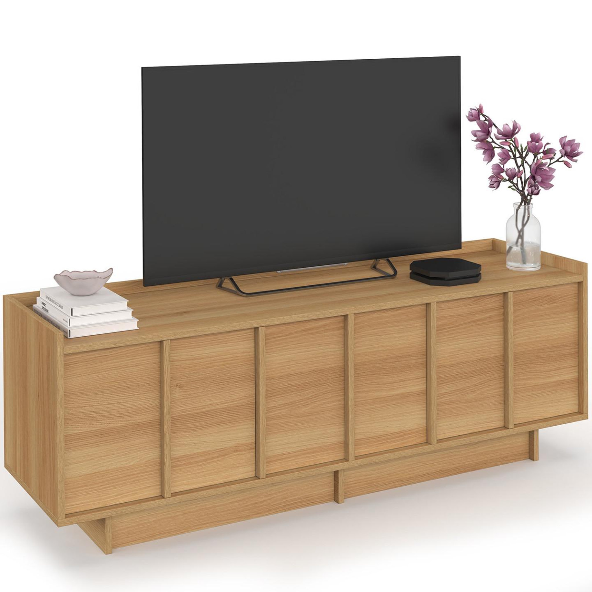 ID MARKET Meuble tv 140 cm rosie 3 portes façon hêtre design minimaliste
