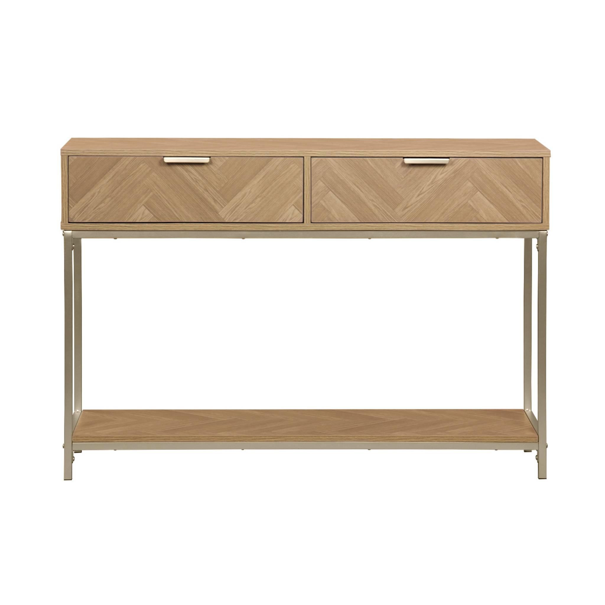 Voir la diapositive 5 : SWEEEK Console effet bois décor chevrons 2 tiroirs naturel - Budapest