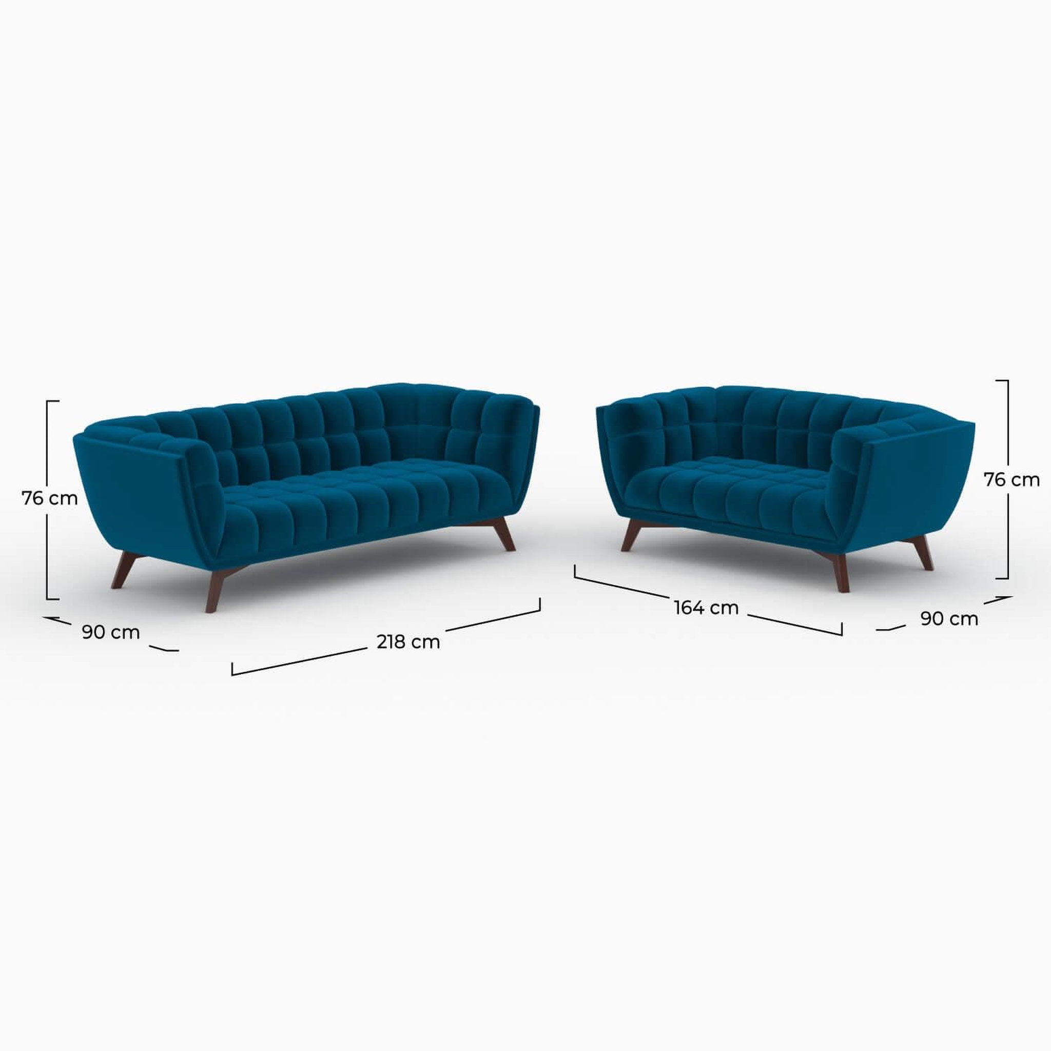 Voir la diapositive 4 : MAISON PAVANE Ensemble canapés en velours bleu 5 places-mona