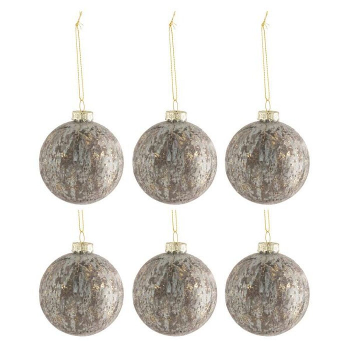 Paris Prix Lot de 6 Boules de Noël  Antique  8cm Gris & Or