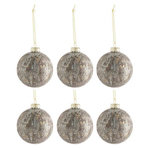 Paris Prix Lot de 6 Boules de Noël  Antique  8cm Gris & Or