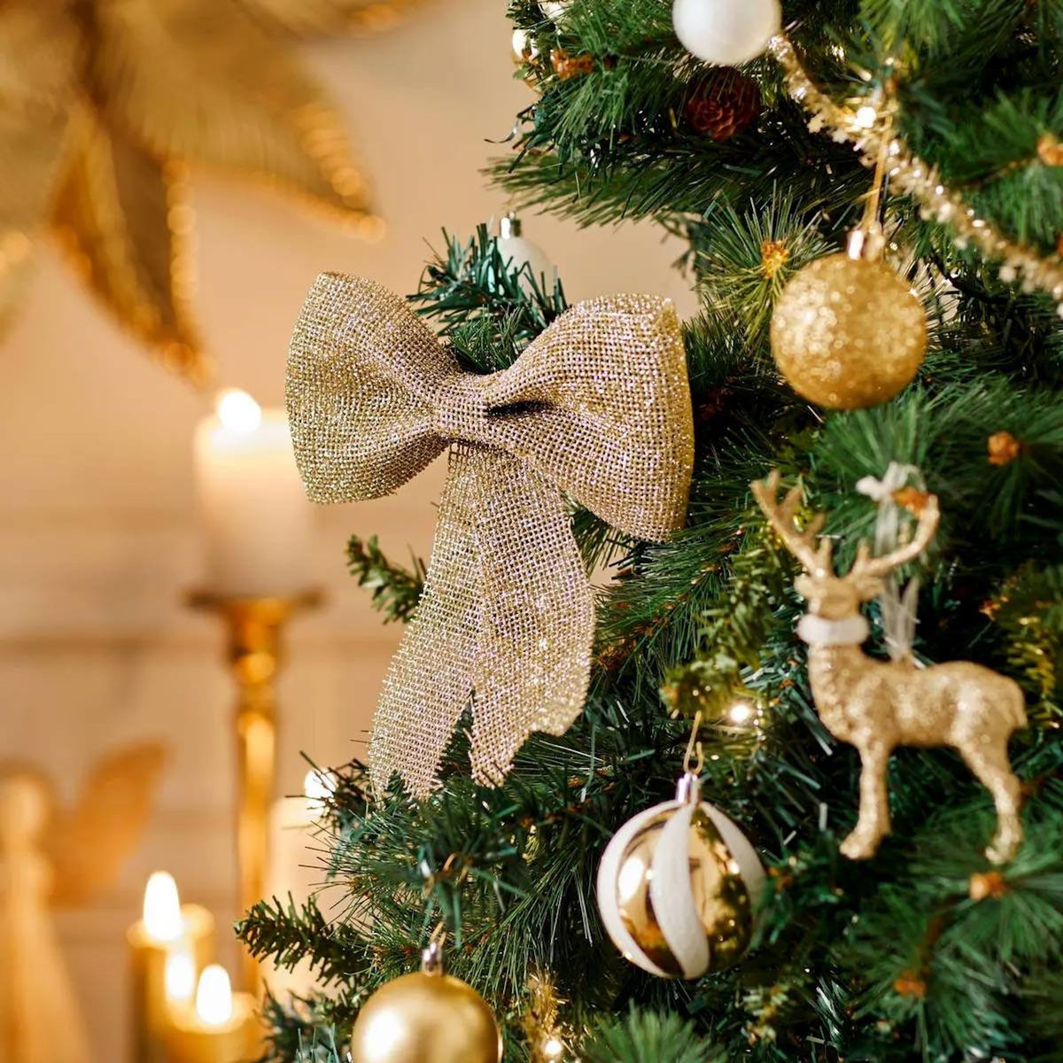 FEERIC LIGHT & CHRISTMAS Nœud Déco  Héritage  24cm Champagne & Or