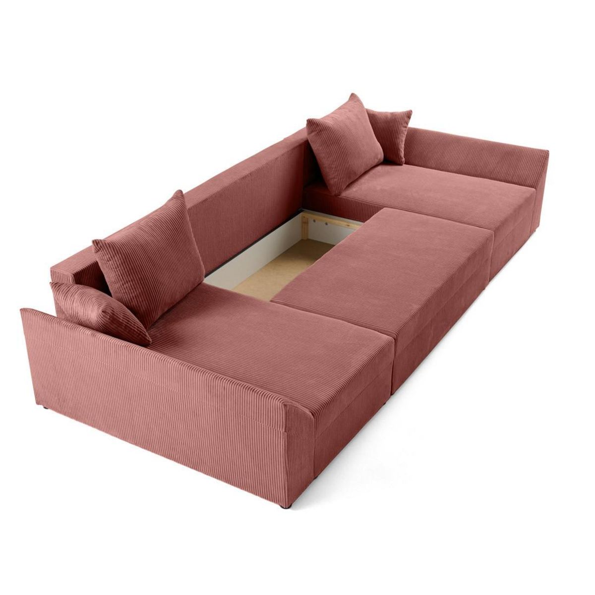 BEST MOBILIER Mike - canapé panoramique en u - 7 places - convertible avec coffre - en velours côtelé