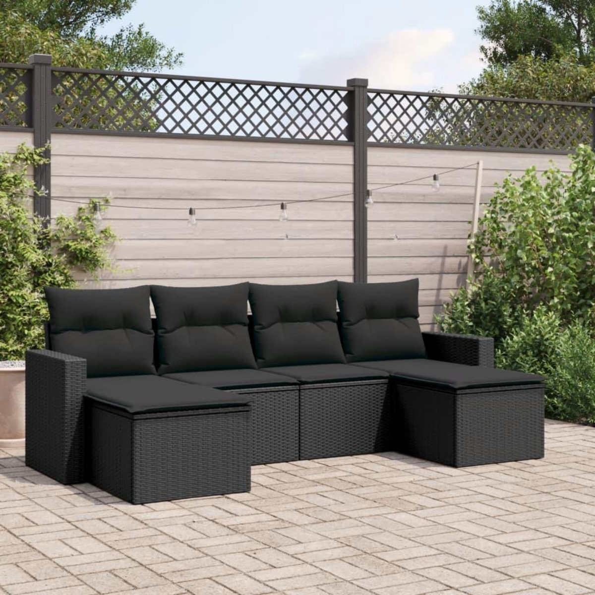 VIDAXL Salon de jardin 6 pcs avec coussins noir resine tressee