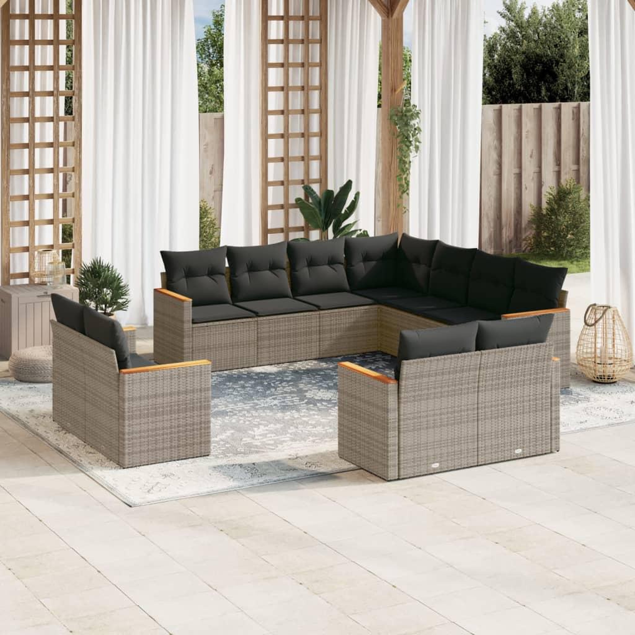 VIDAXL Salon de jardin 11 pcs avec coussins gris resine tressee