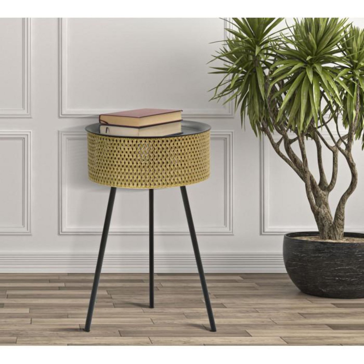 Paris Prix Table d'Appoint Avec Rangement  Glovy  65cm Or & Noir