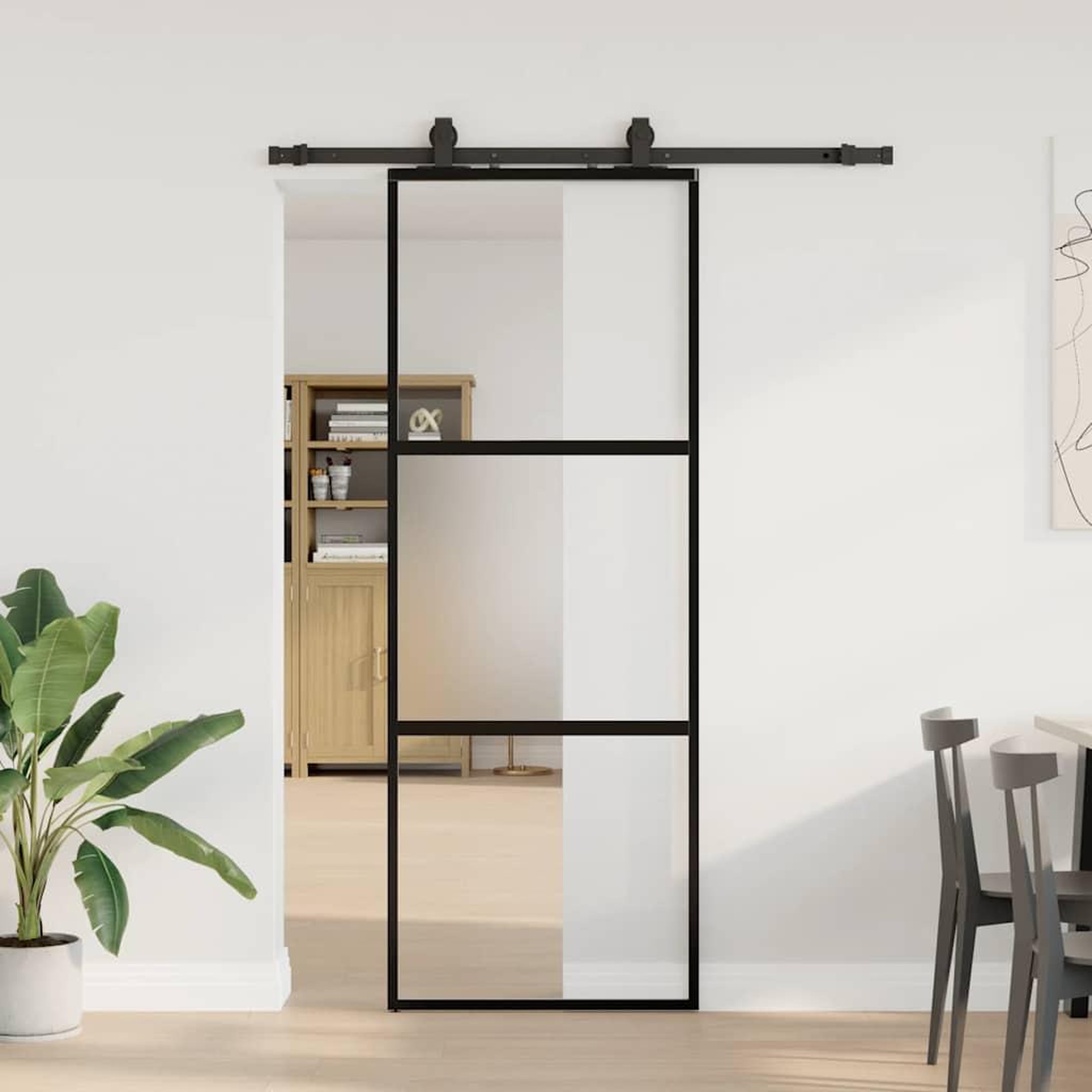 VIDAXL Porte coulissante kit quincaillerie noir 76x205 cm verre trempe