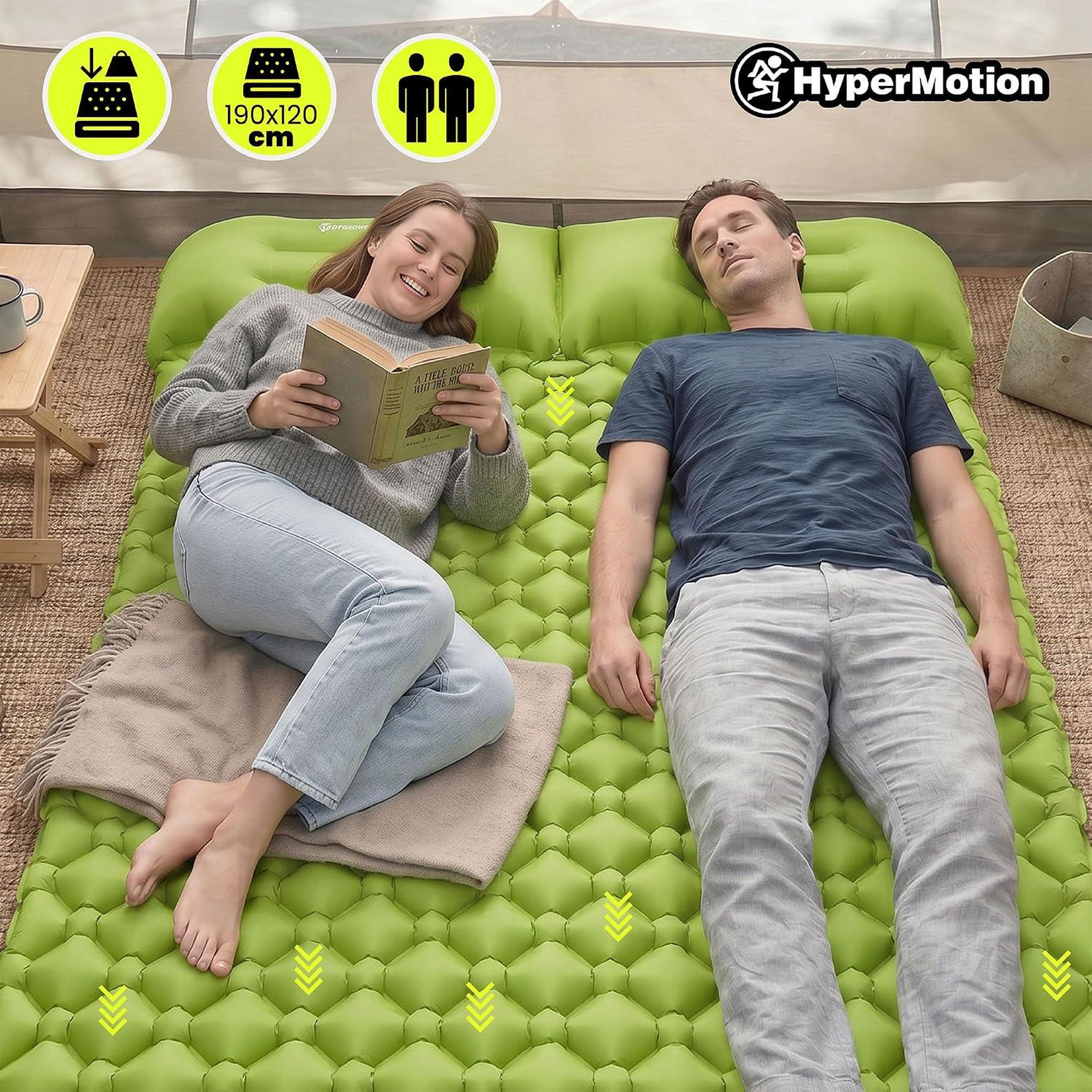 Voir la diapositive 2 : HYPERMOTION Matelas Gonflable 2 Places Camping, HyperMotion avec Oreillers Intégrés