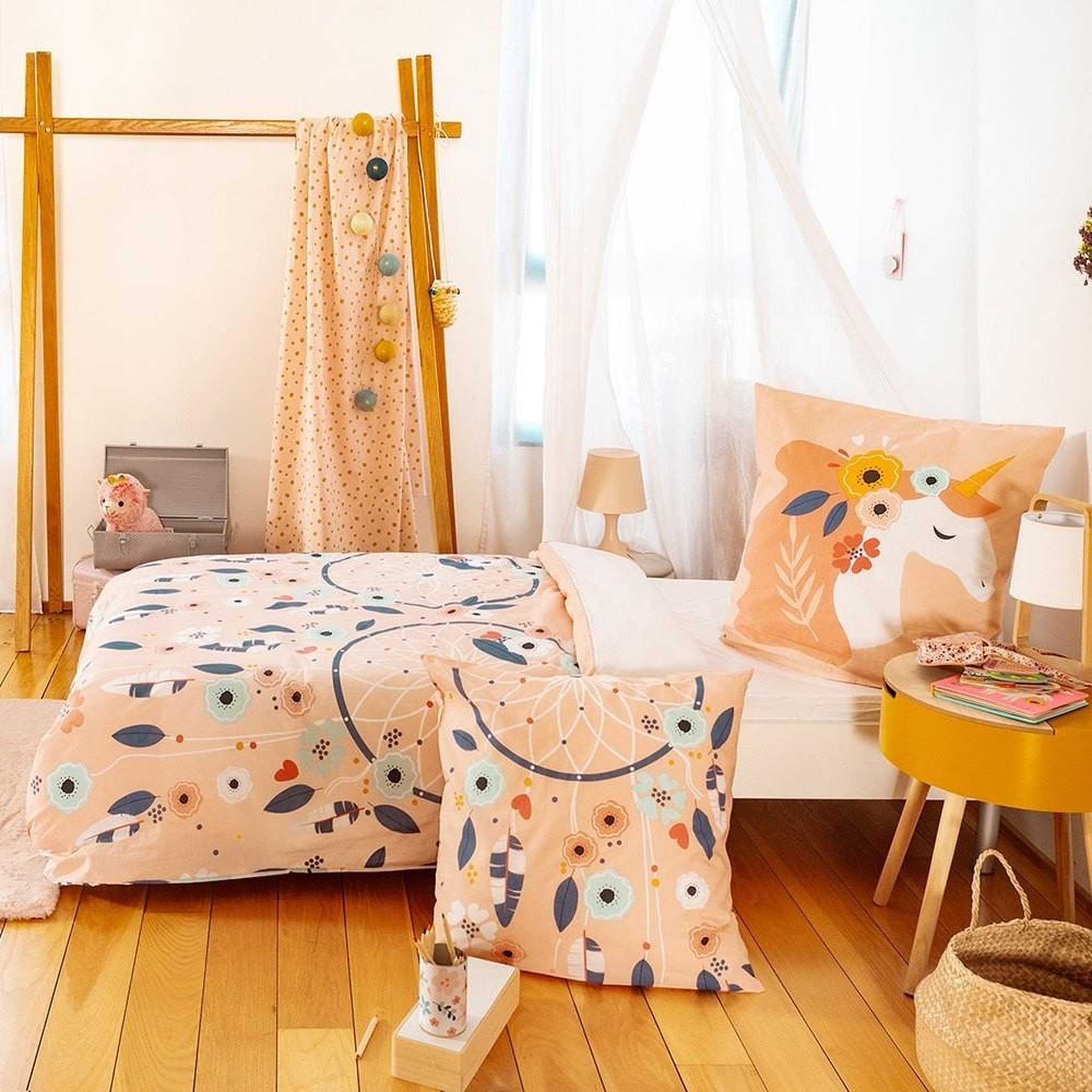 Voir la diapositive 5 : COTE DECO Housse de couette 140x200 Prunellia + taie 100% coton 57 fils
