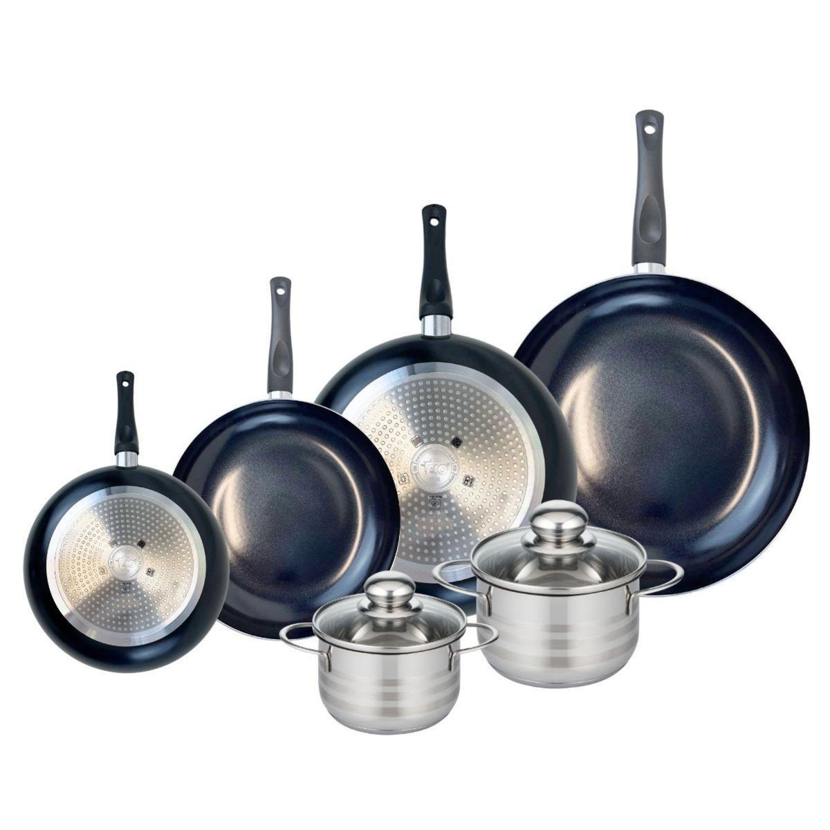 ELO Ensemble de 4 Poêles de cuisson 20, 24, 28 et 32 cm et 2 faitouts 14 et 16 cm Elo Prima Brillant