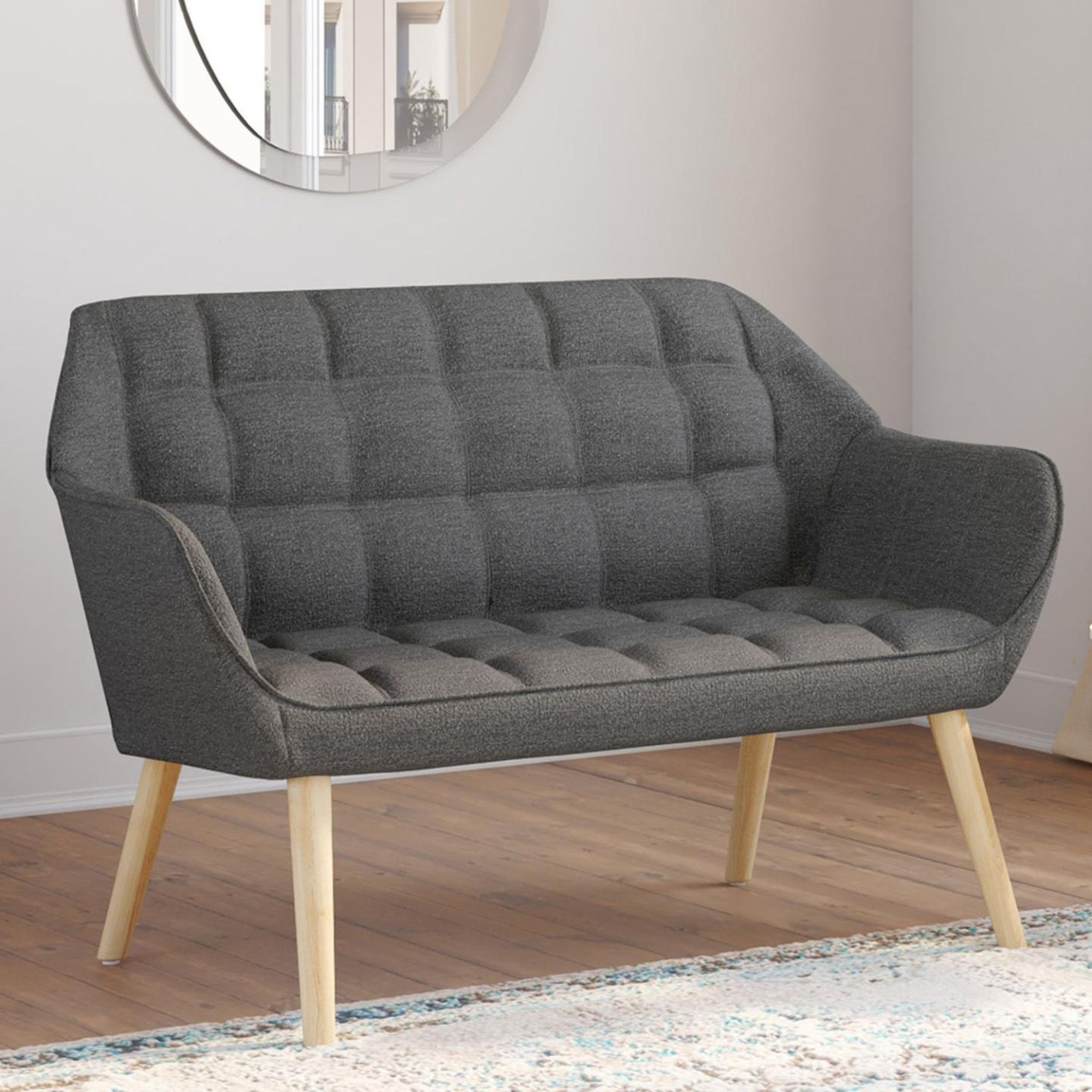 Voir la diapositive 2 : ID MARKET Canapé droit scandinave 2 places castille en tissu matelassé gris anthracite
