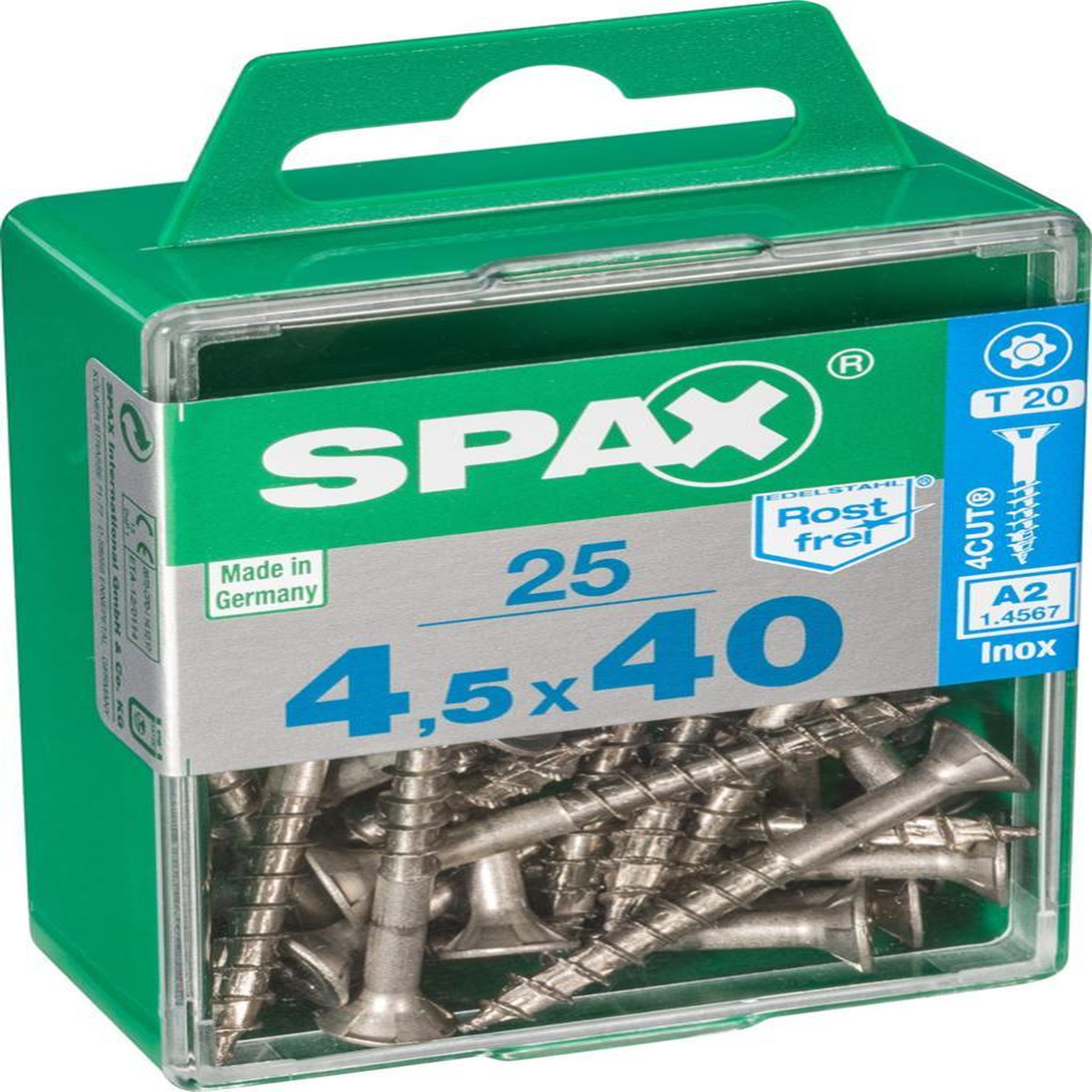CENTRALE BRICO Lot de 25 vis inox tête fraisée torx SPAX, Diam.4.5 mm x L.40 mm