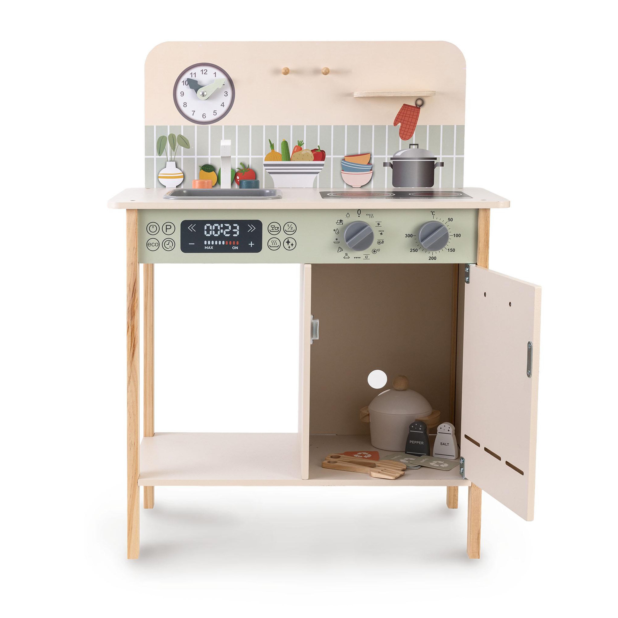 Voir la diapositive 5 : MAMABRUM Cuisine Enfant Bois Mamabrum Jouet Four Tri Dechets Vert 54x30x72 cm 3 Ans