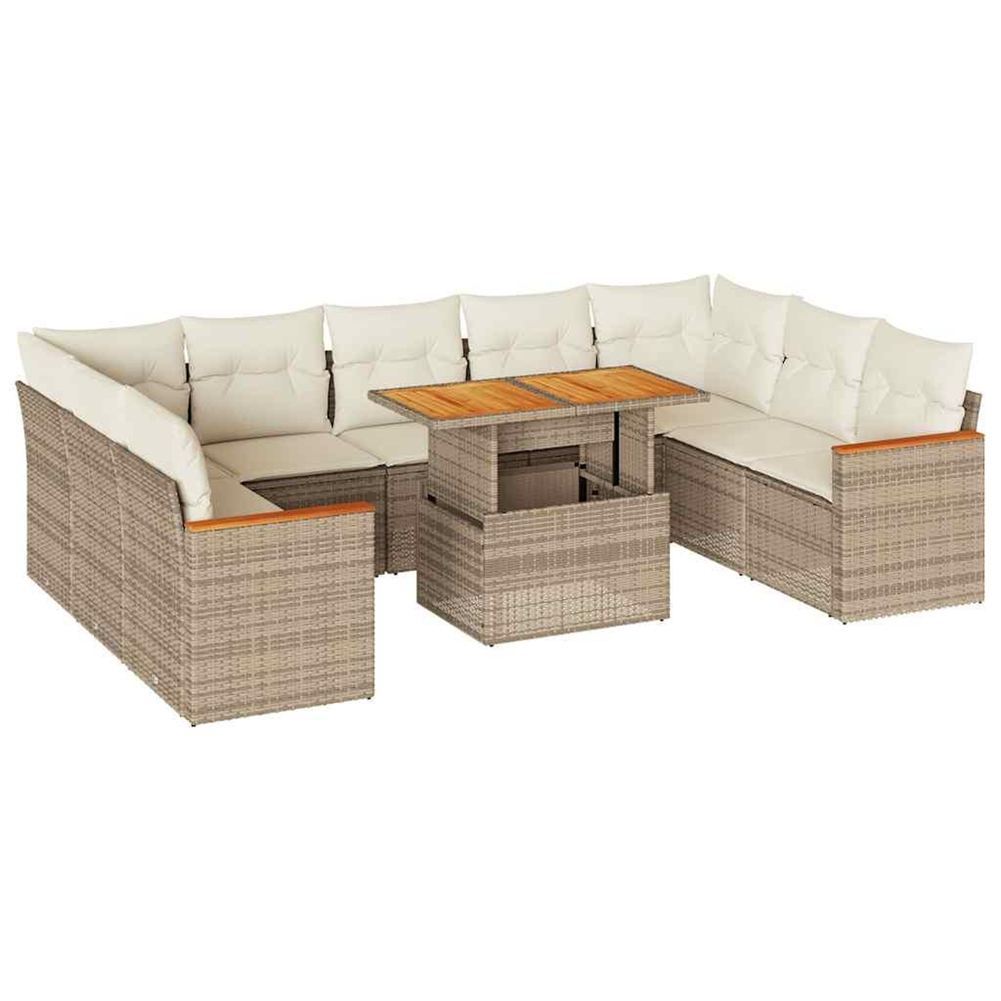 Voir la diapositive 2 : VIDAXL Salon de jardin avec coussins 10pcs beige resine tressee acacia