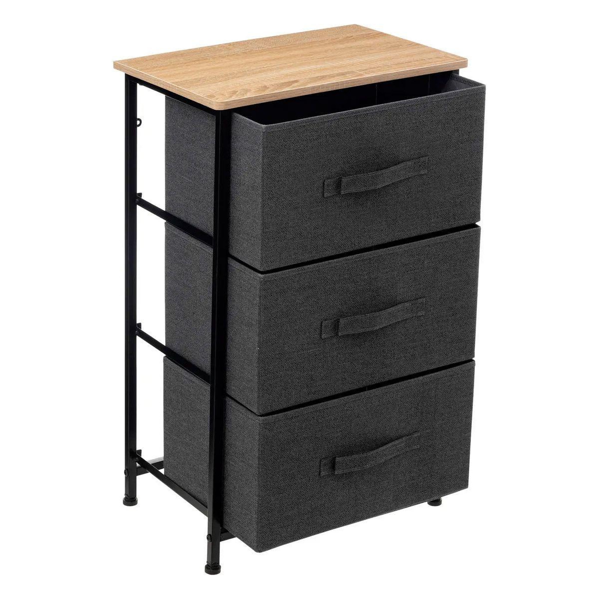 Voir la diapositive 2 : FIVE Meuble de rangement 3 tiroirs  tissa  73cm gris foncé