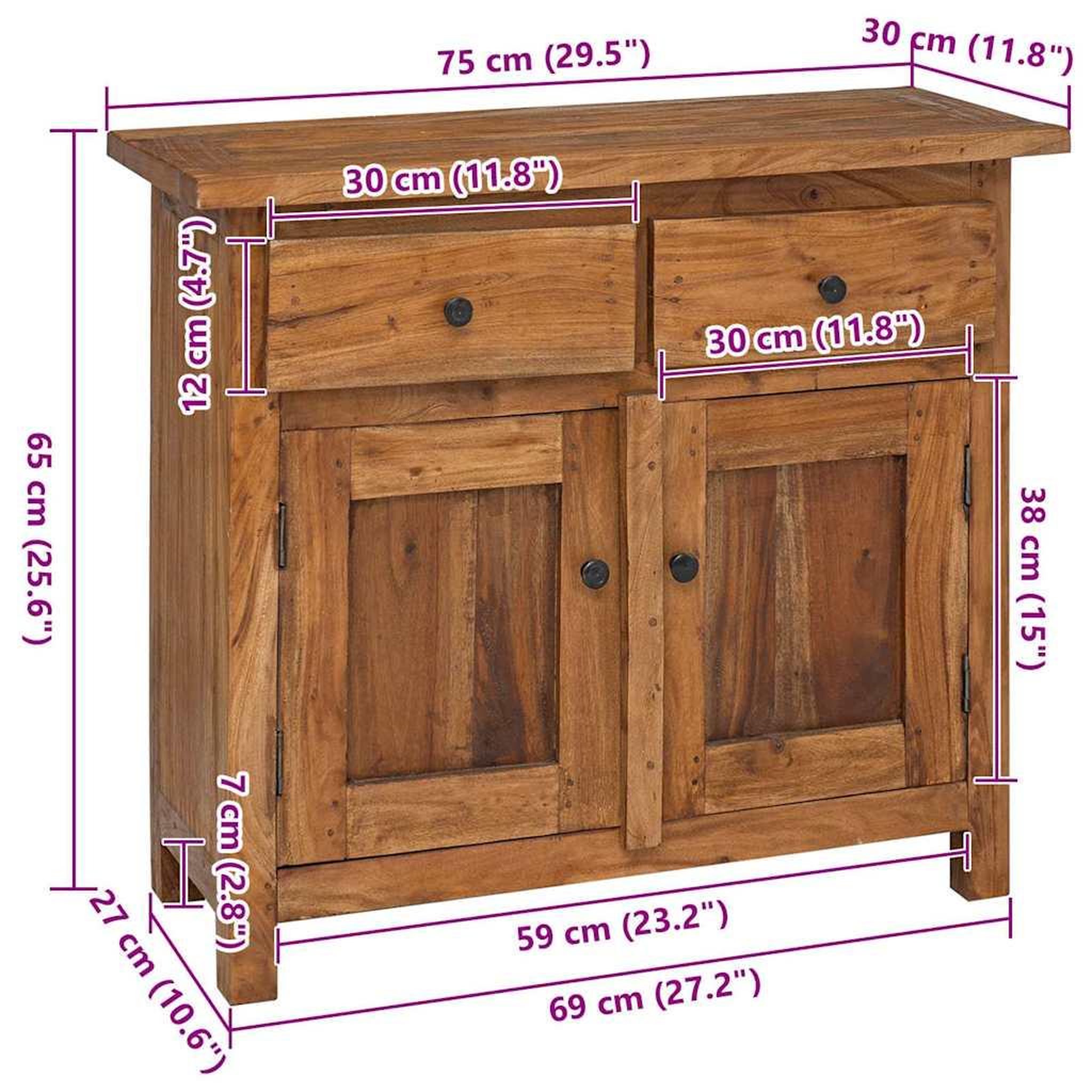 Voir la diapositive 3 : VIDAXL Buffet bois d'acajou massif 75x30x65 cm