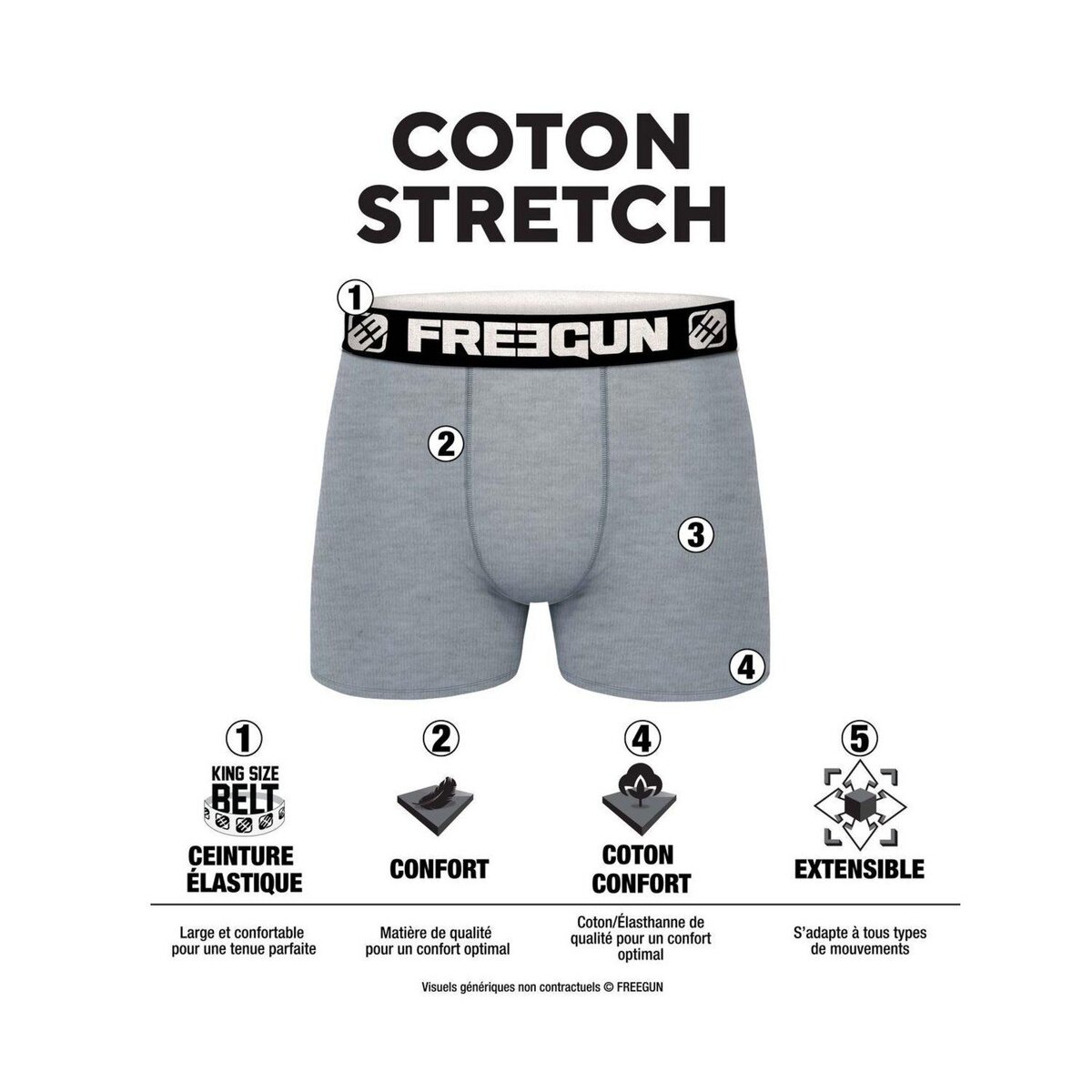 FREEGUN Lot de 4 boxers garçon en coton Dynamic Tom