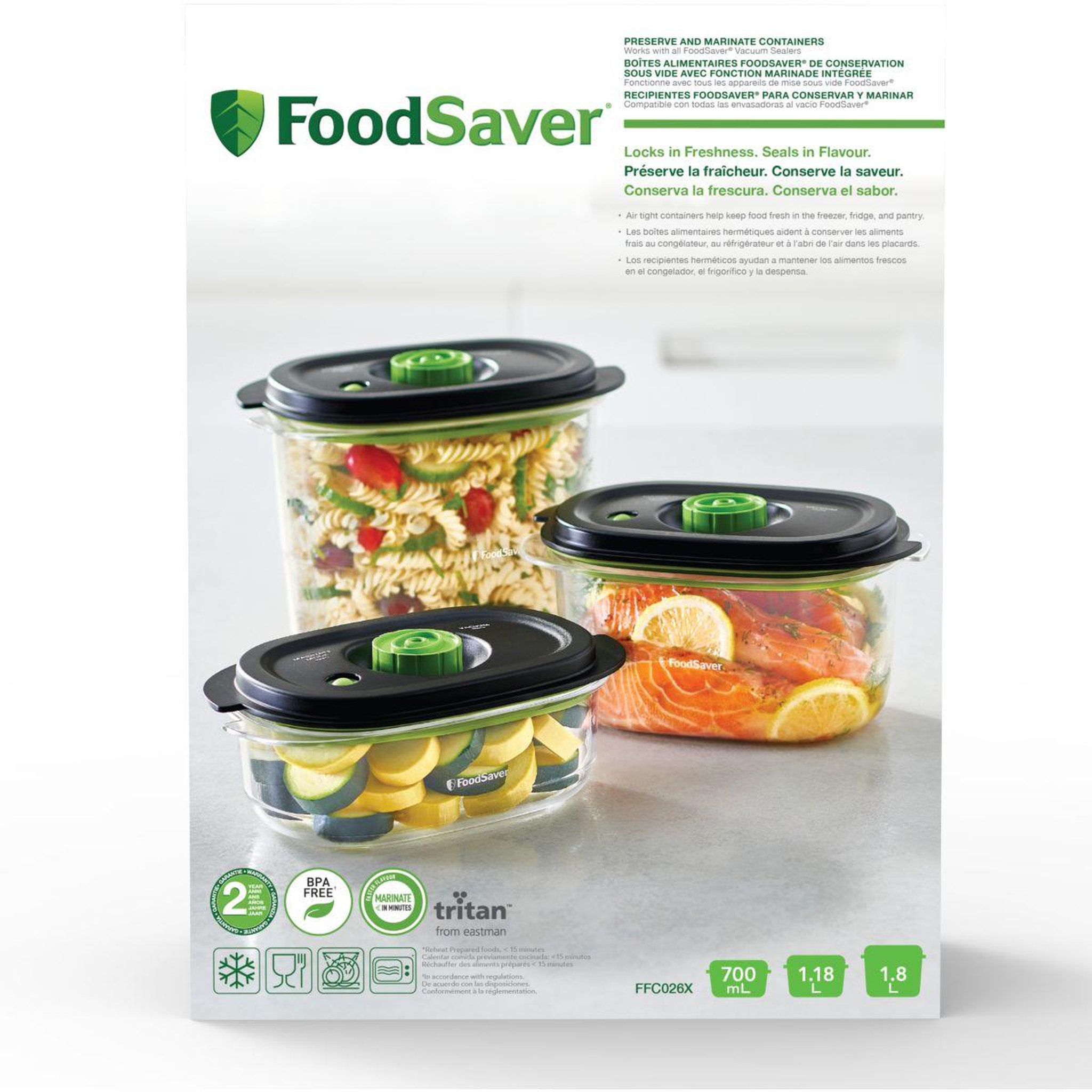 FOODSAVER Boîte sous vide ffc026x01 lotx3 700ml + 1.2l + 1.8l