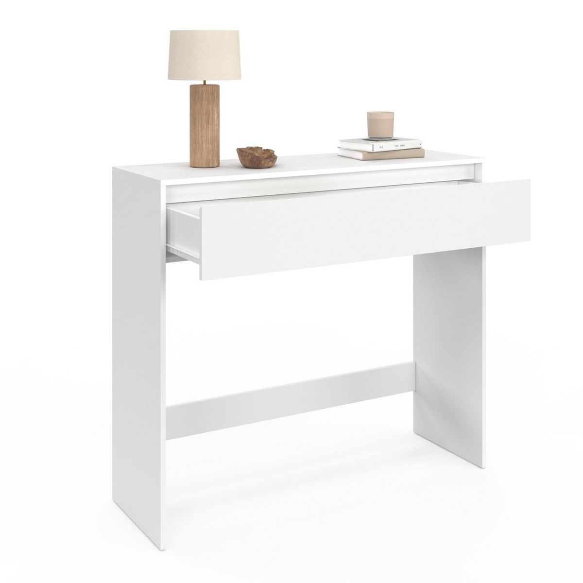 ID MARKET Console 1 tiroir TOMI bois blanc