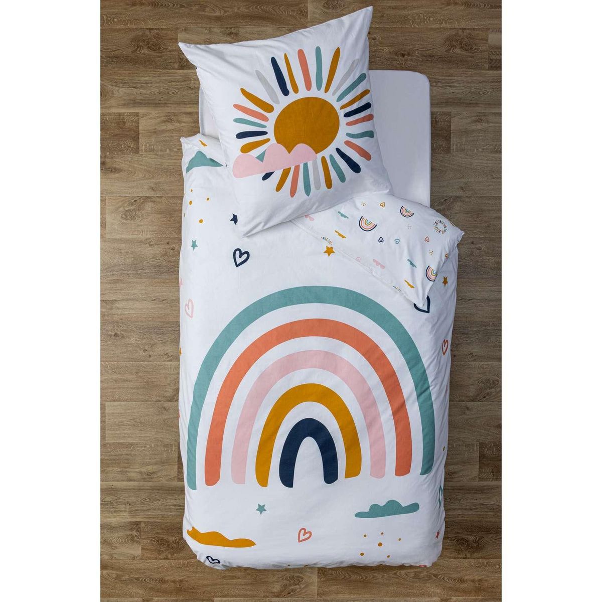 Atmosphera Kids Parure de lit enfant Arc en ciel - 100% coton 57 fils - 140 x 200 cm