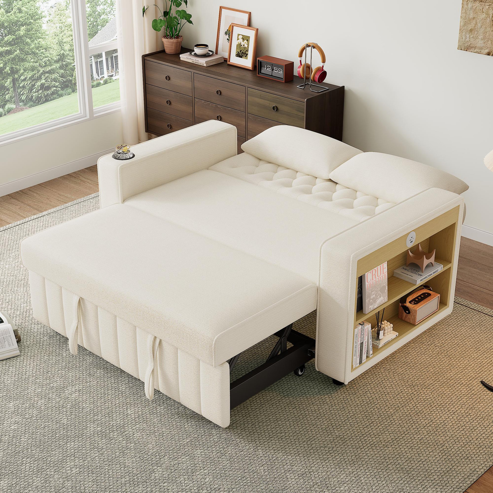 Voir la diapositive 4 : MERAX Canapé droit convertible 2 places tissu