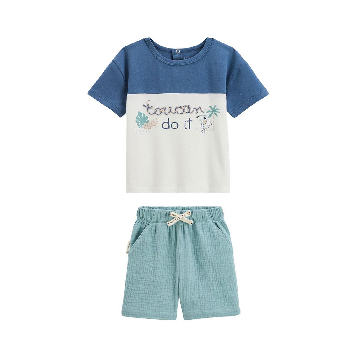 Petit Béguin Ensemble enfant t-shirt et short en gaze de coton Toucana