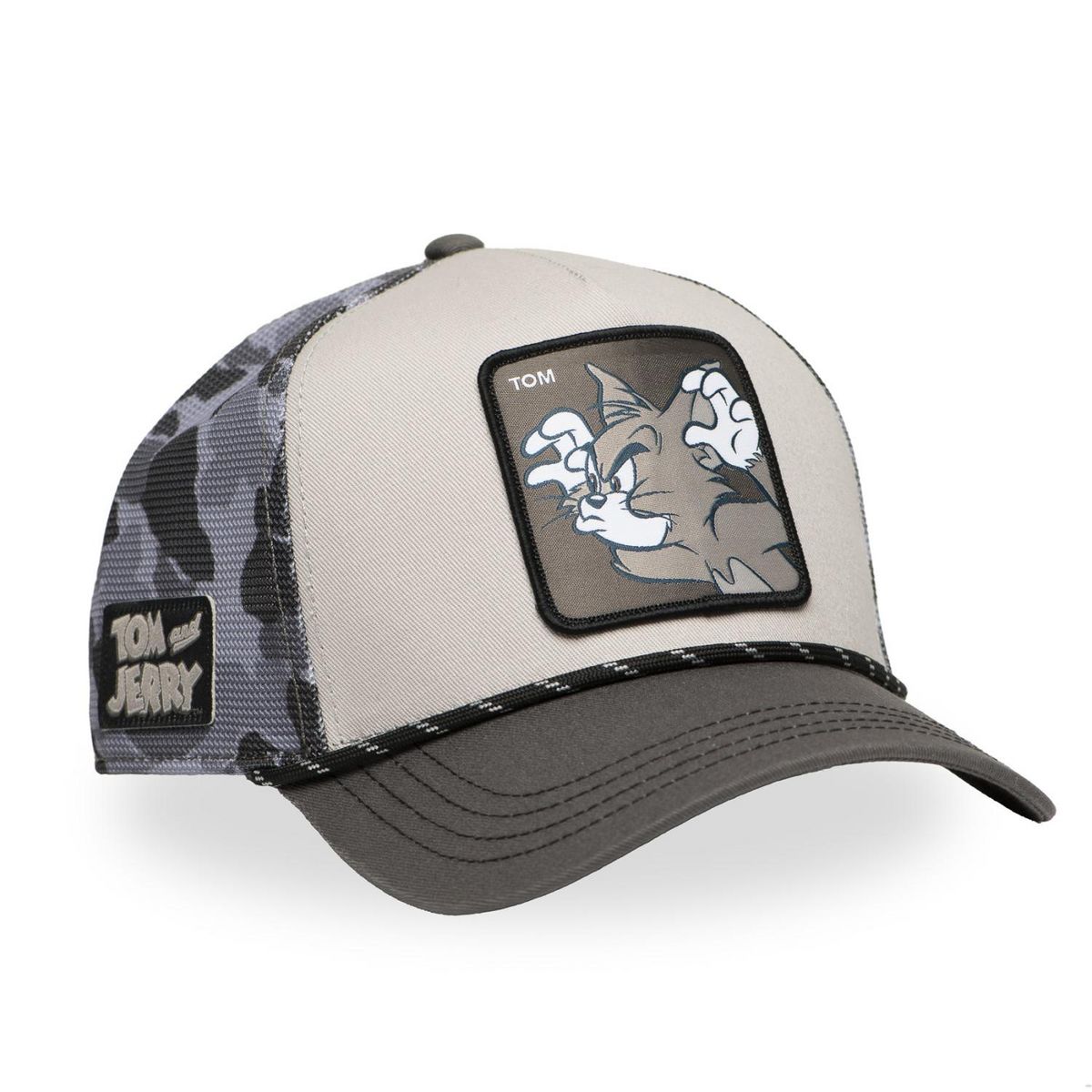 CAPSLAB Casquette trucker premium avec filet camou Tom & Jerry modèle Tom