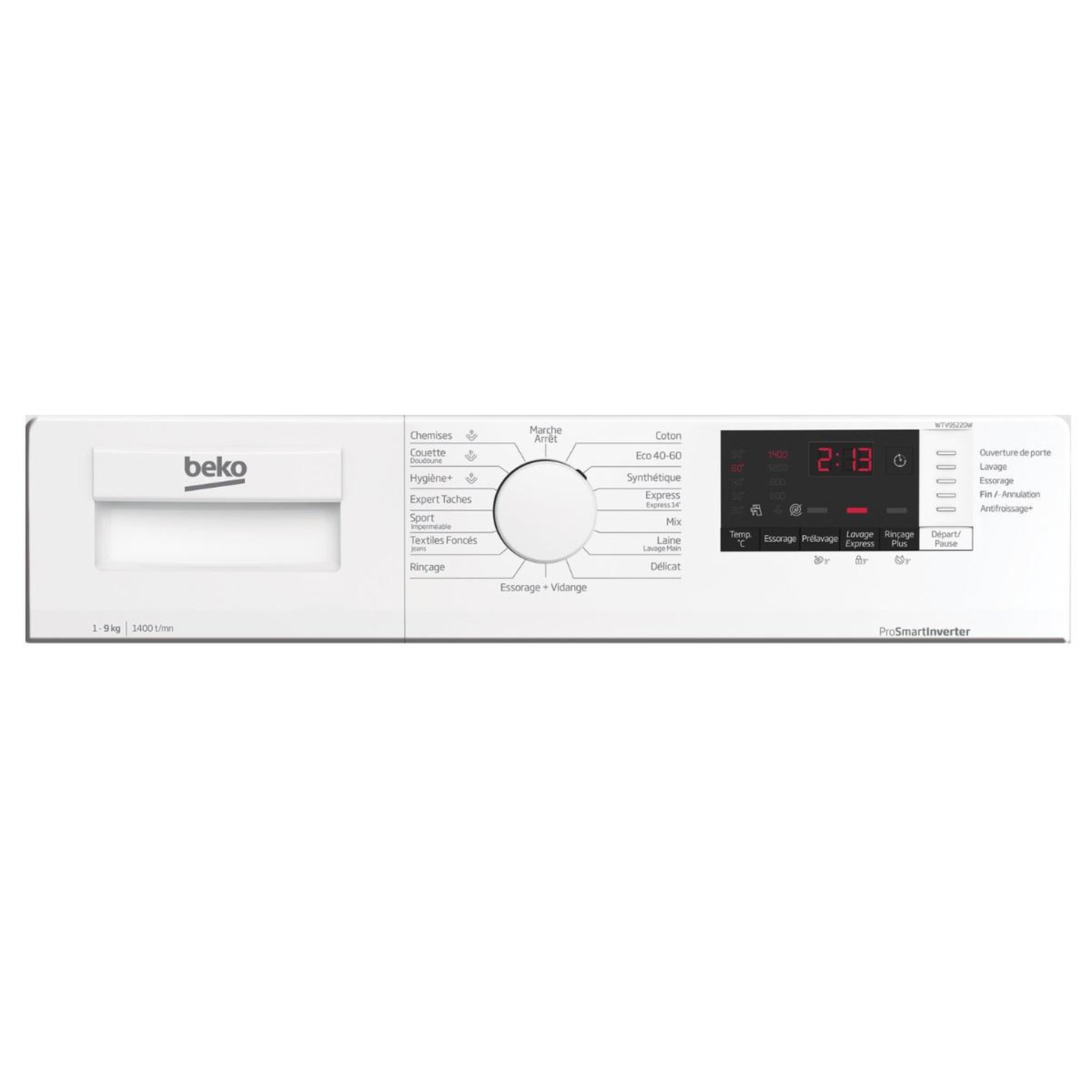 Voir la diapositive 5 : Beko Lave-linge frontal 9kg 1400 tours/min - WTV95220W