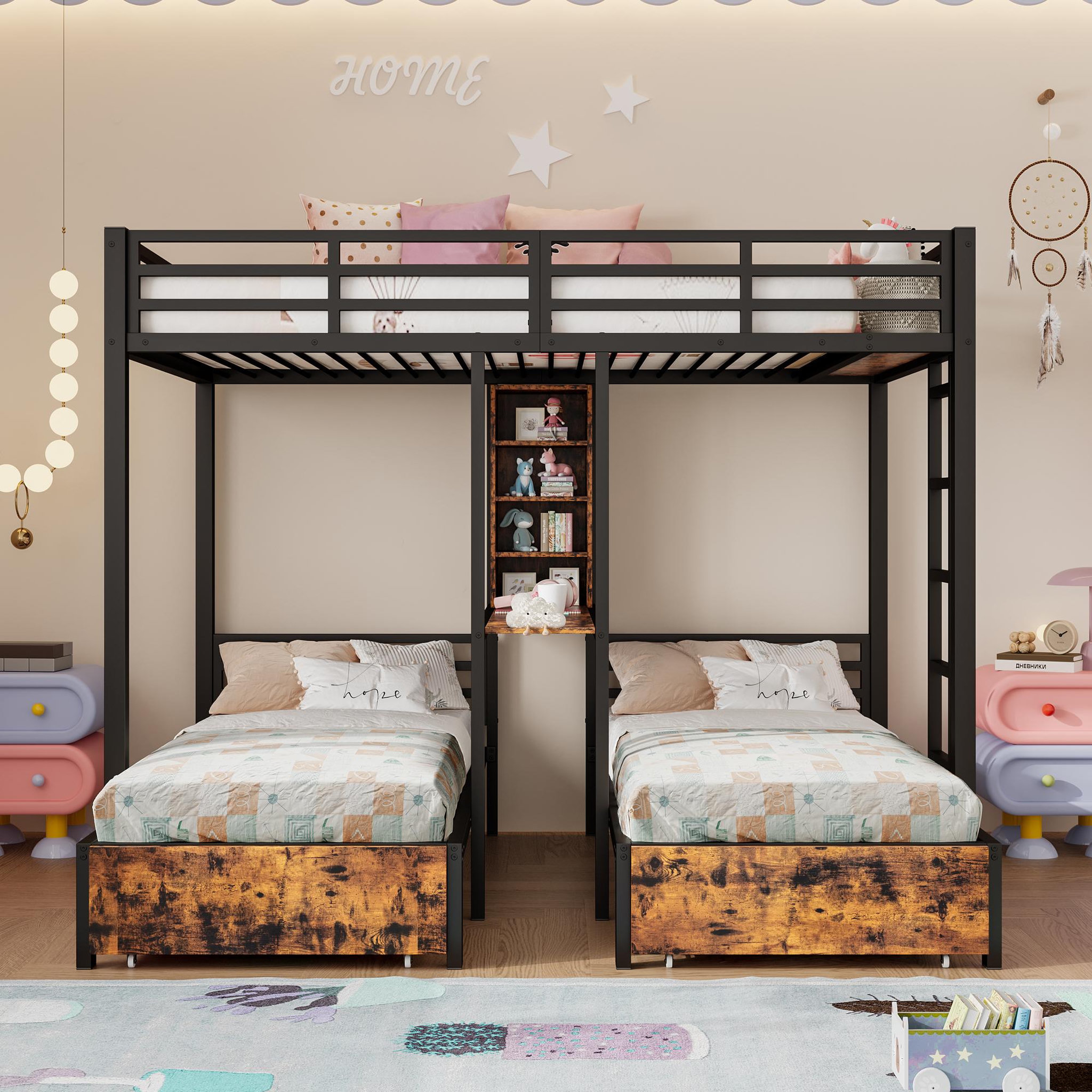 Voir la diapositive 4 : MERAX Lit superposé 140x200(90x200)cm métal et mdf coloris noir