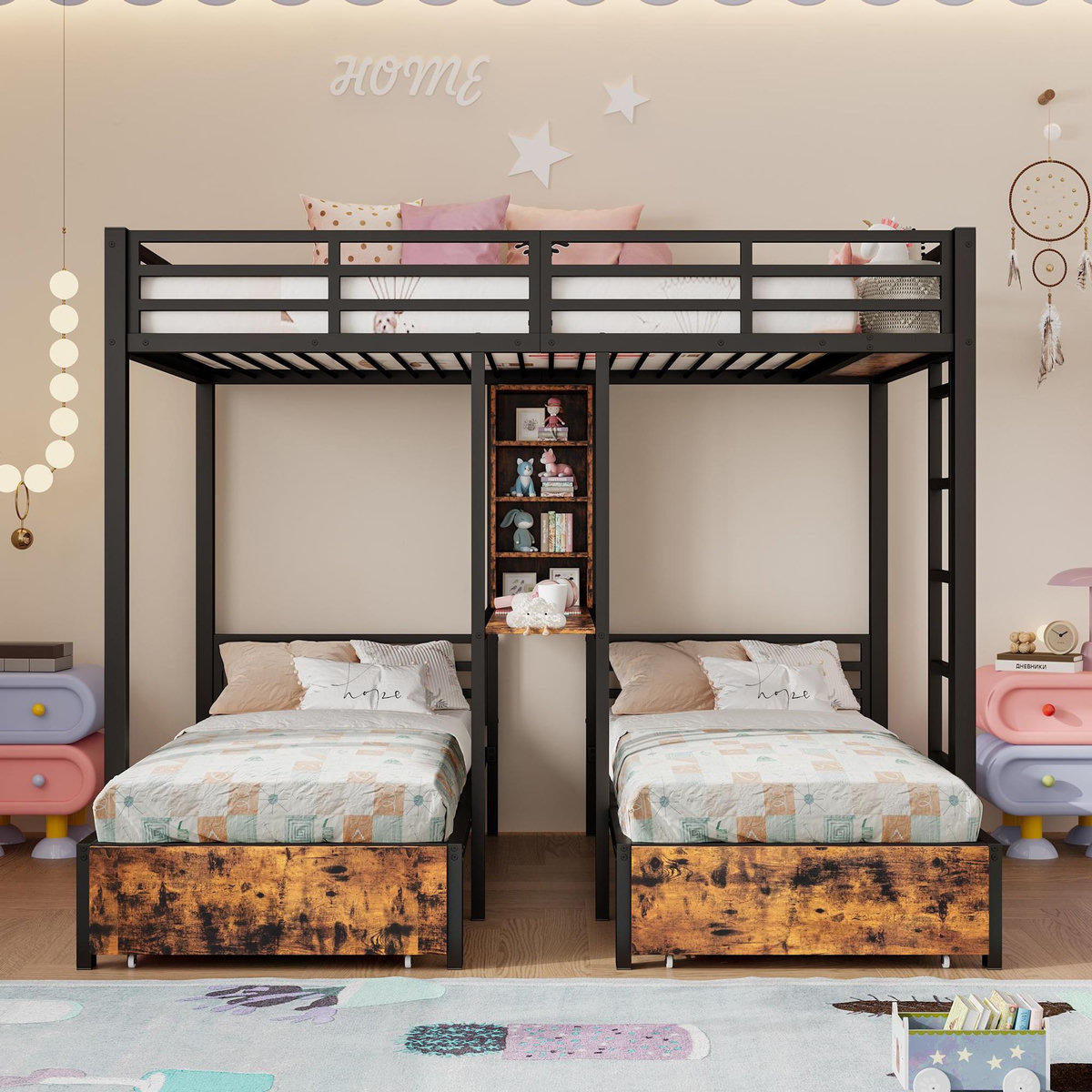 MERAX Lit superposé 140x200(90x200)cm métal et mdf coloris noir