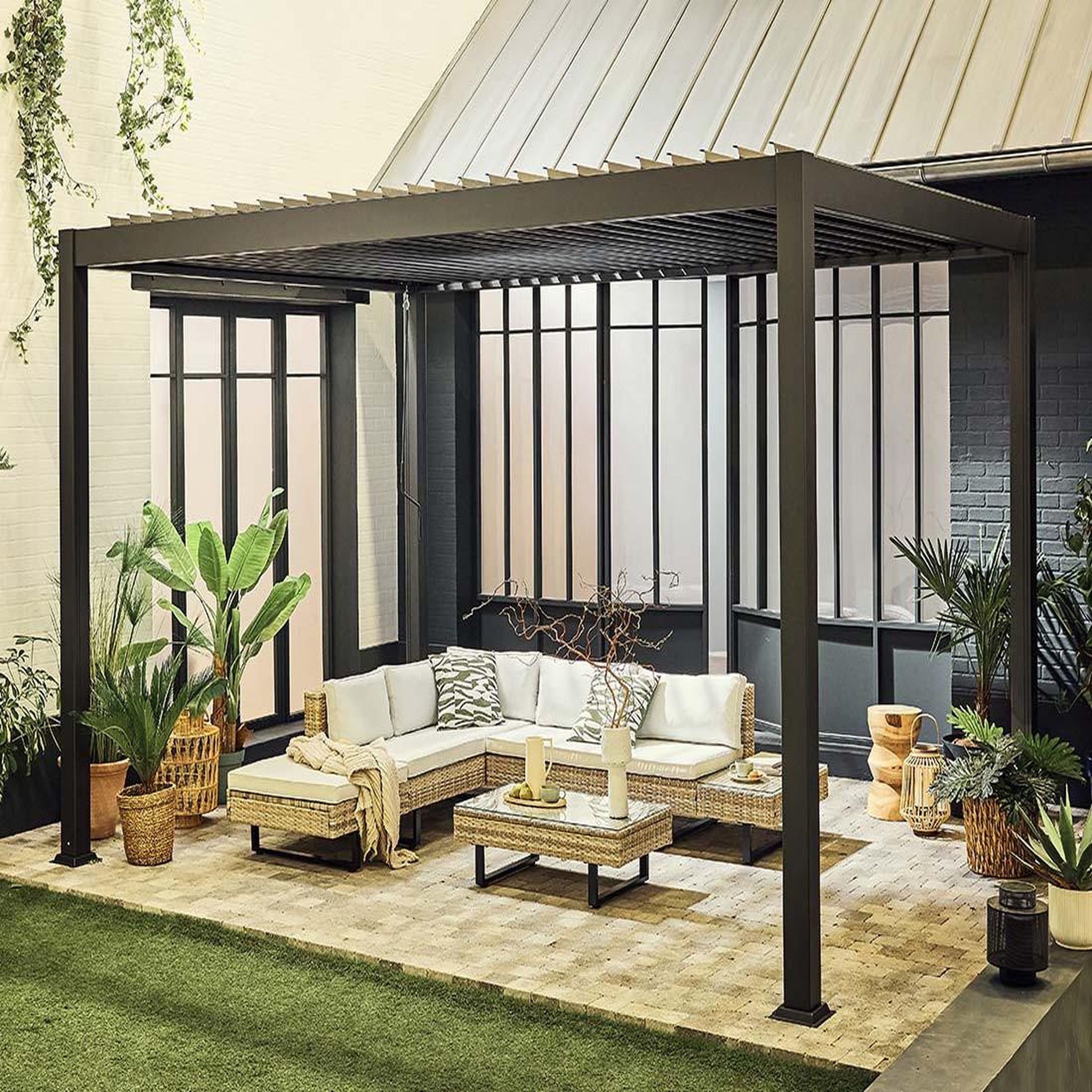 BEST MOBILIER Cherry - pergola bioclimatique - aluminium - 4x3m. Coloris disponibles : Gris