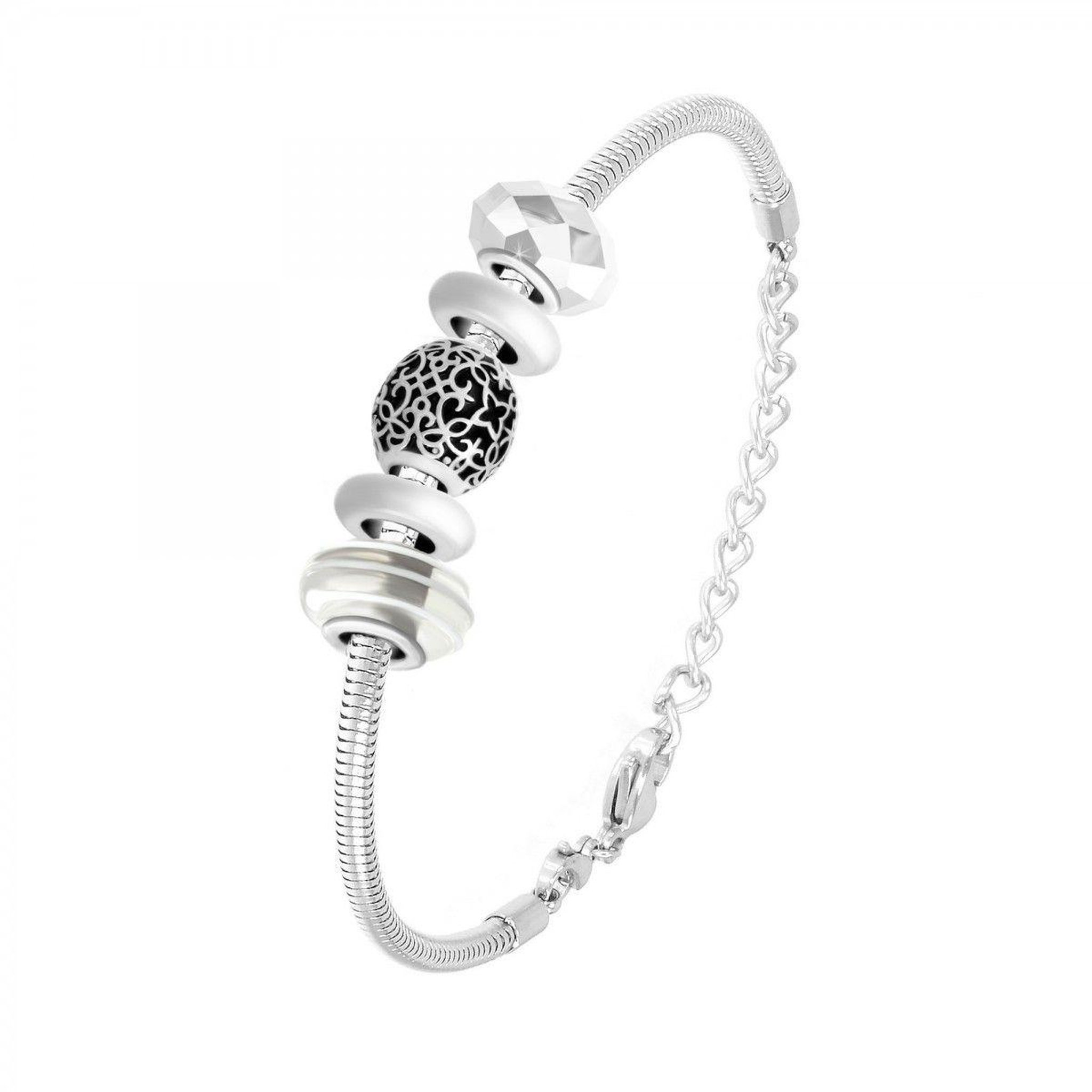 Voir la diapositive 1 : SC CRYSTAL Bracelet de charms perles blancs et acier SC Crystal