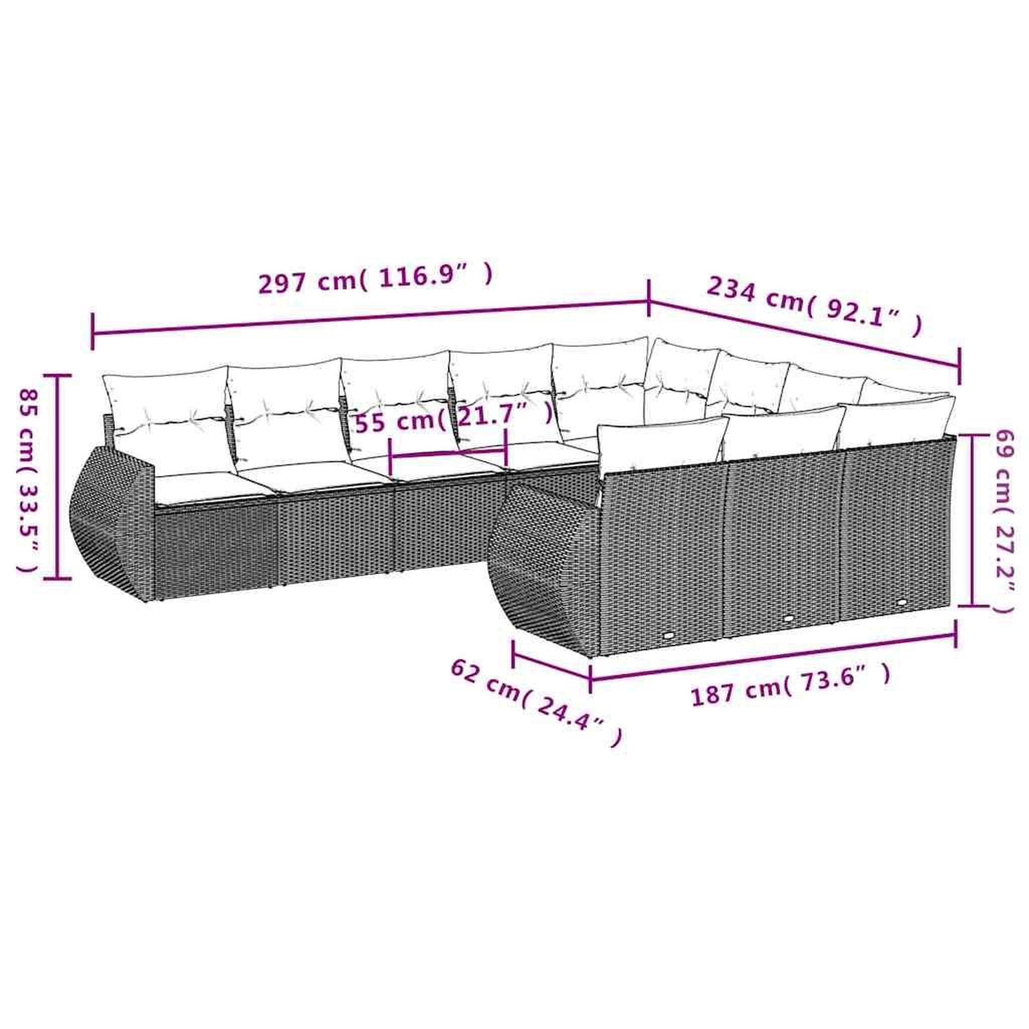 Voir la diapositive 6 : VIDAXL Salon de jardin avec coussins 10 pcs gris clair resine tressee