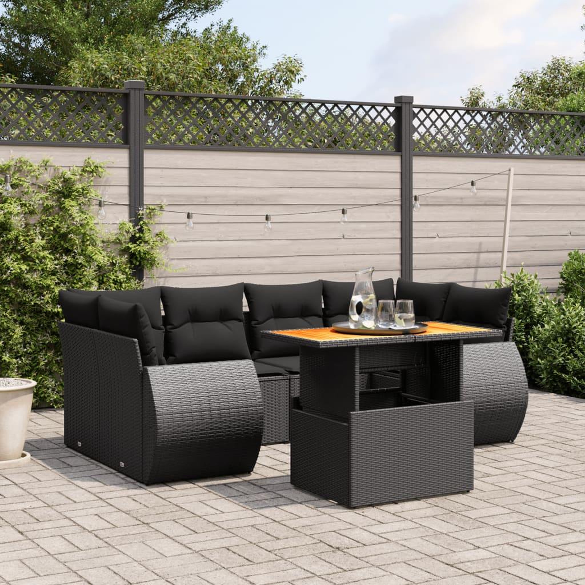 VIDAXL Salon de jardin 7 pcs avec coussins noir resine tressee