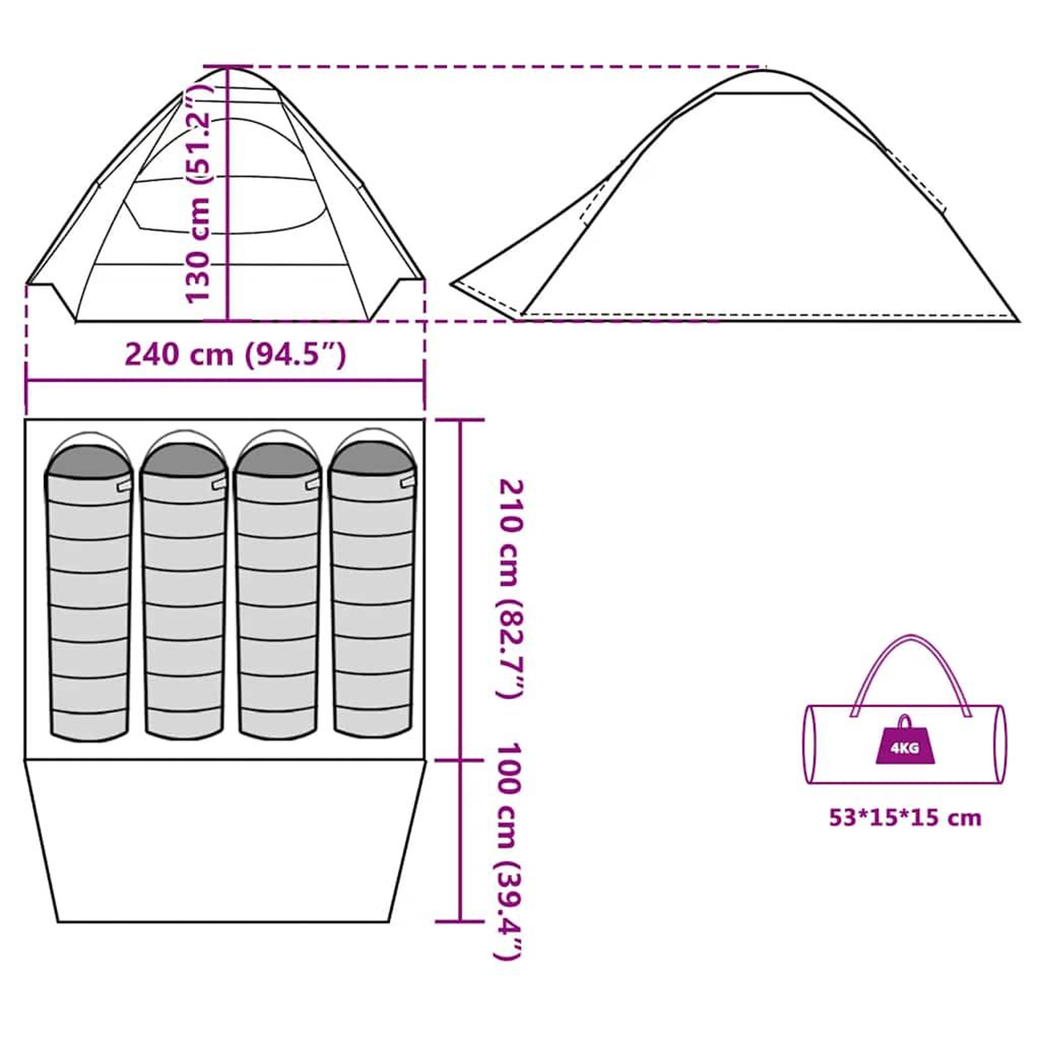 Voir la diapositive 6 : VIDAXL Tente de camping a dome 4 personnes gris et orange impermeable