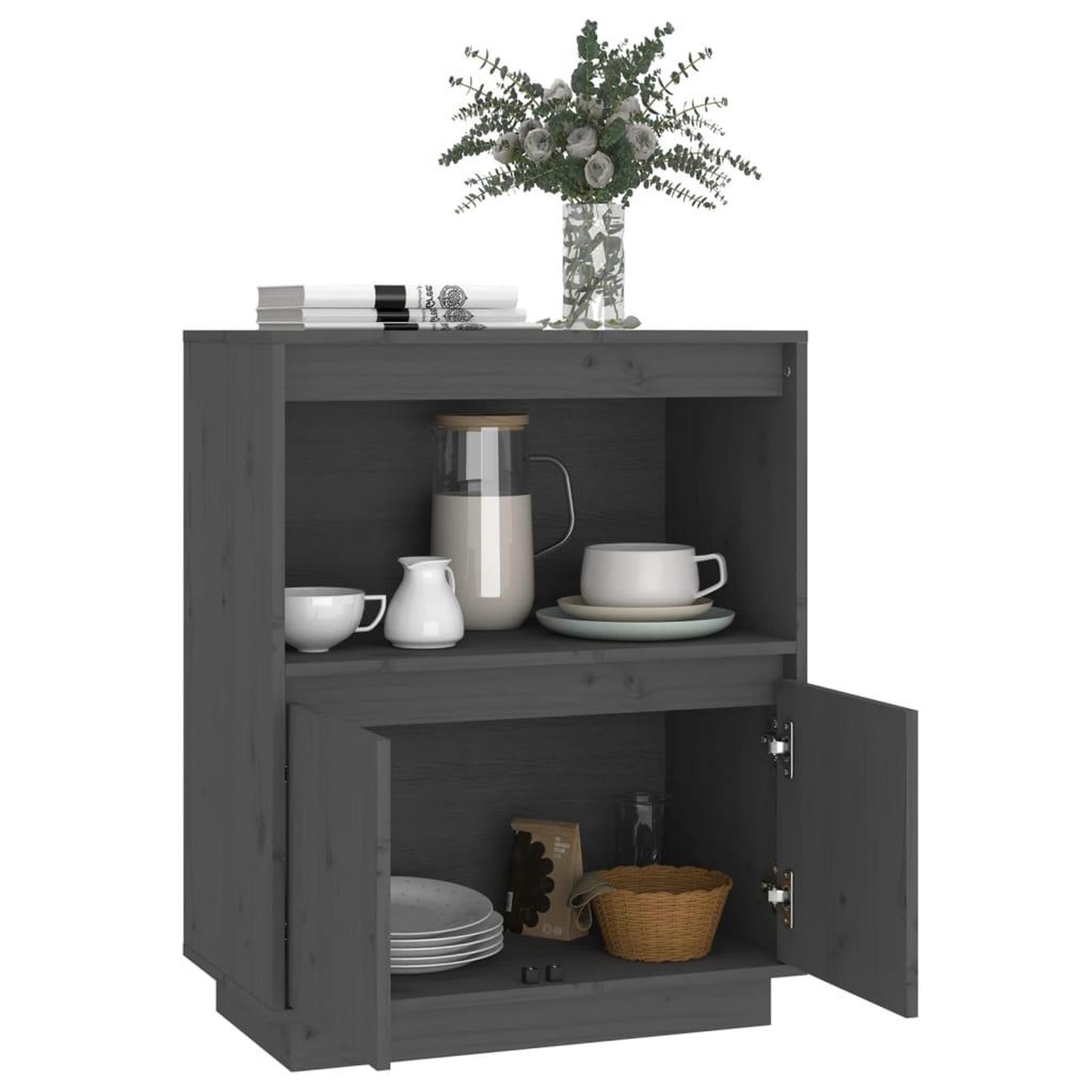 Voir la diapositive 4 : VIDAXL Buffet Gris 60x34x75 cm Bois massif de pin