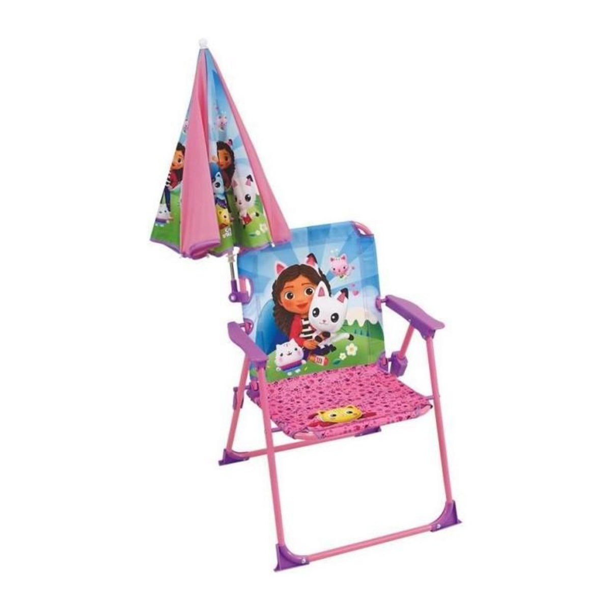 Fun House Mobilier de jardin - FUN HOUSE - Chaise pliante Gabby et la Maison Magique H.53 x L.38,5 x P.37,5 cm avec parasol 65 cm