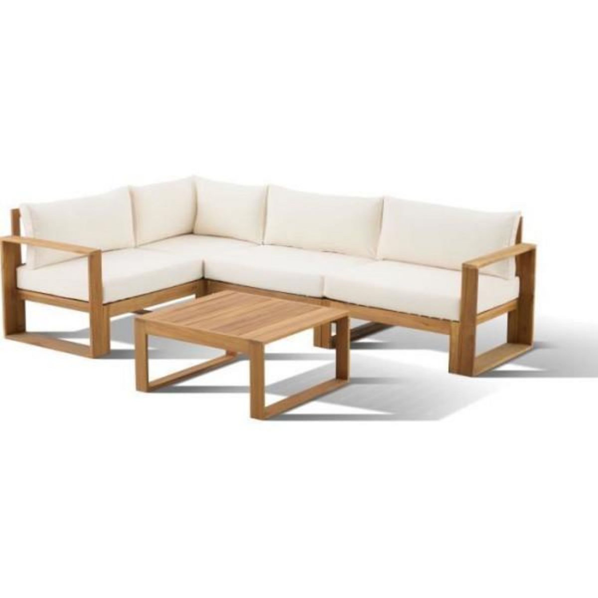 BOCARNEA Salon de jardin d'angle modulable - Bois d'acacia - 5 personnes - LEVATA - Beige