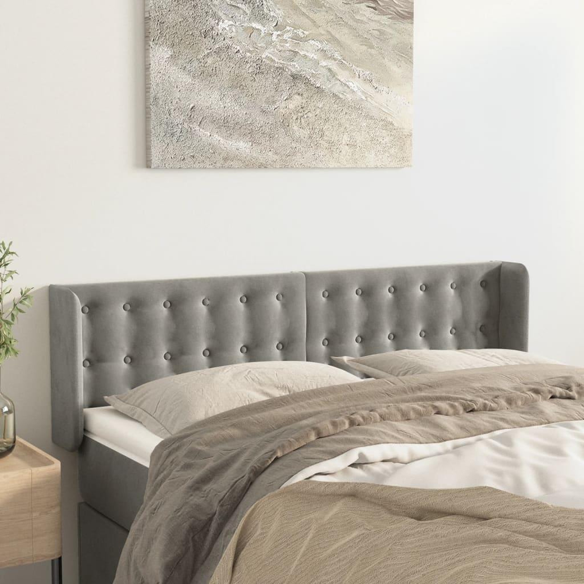 Voir la diapositive 1 : VIDAXL Tete de lit avec oreilles Gris clair 147x16x78/88 cm Velours