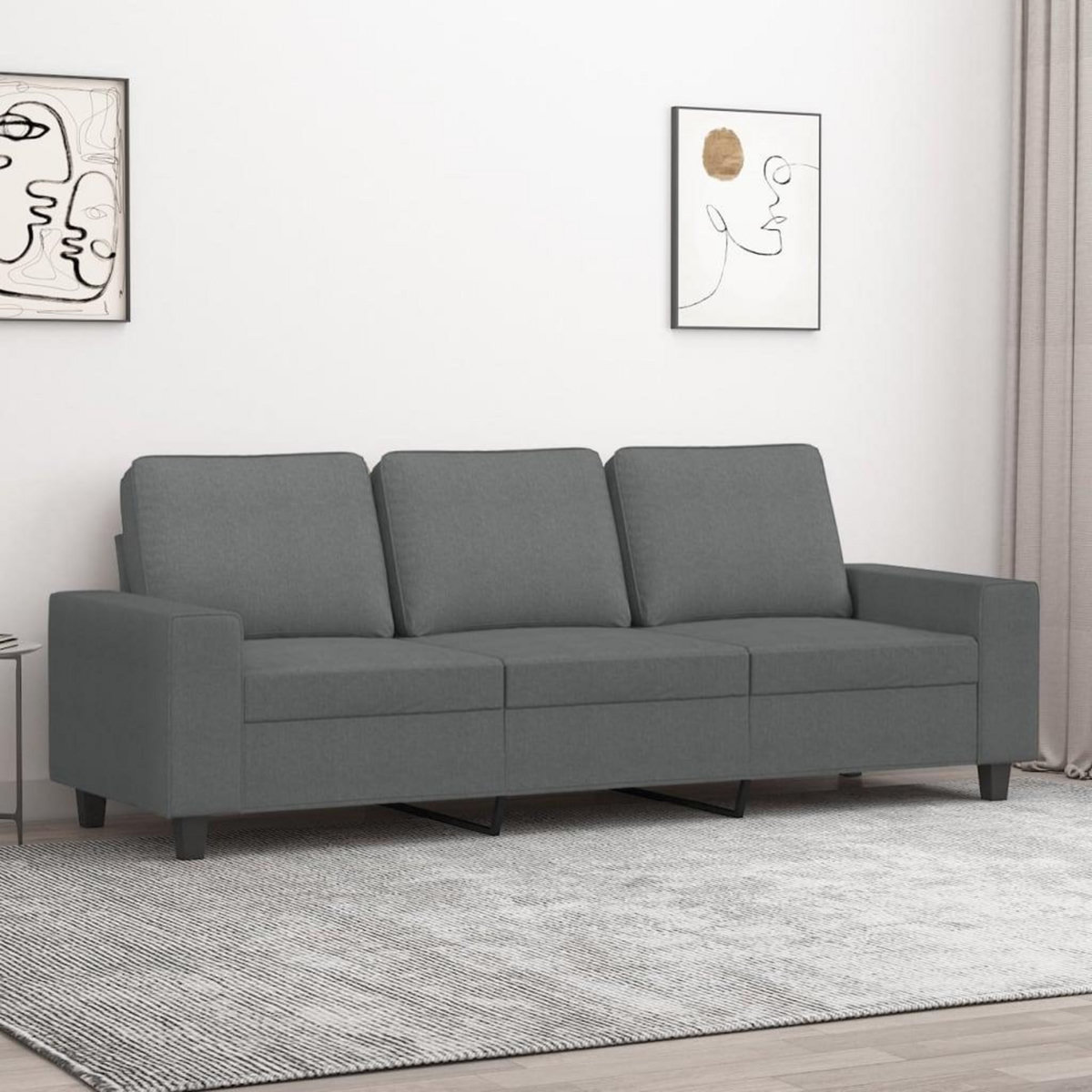 VIDAXL Canape a 3 places Gris fonce 180 cm Tissu