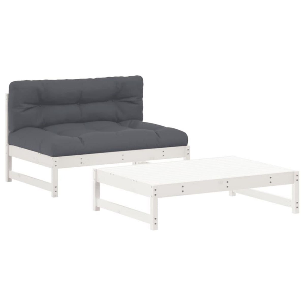 VIDAXL Salon de jardin 2 pcs avec coussins blanc bois massif